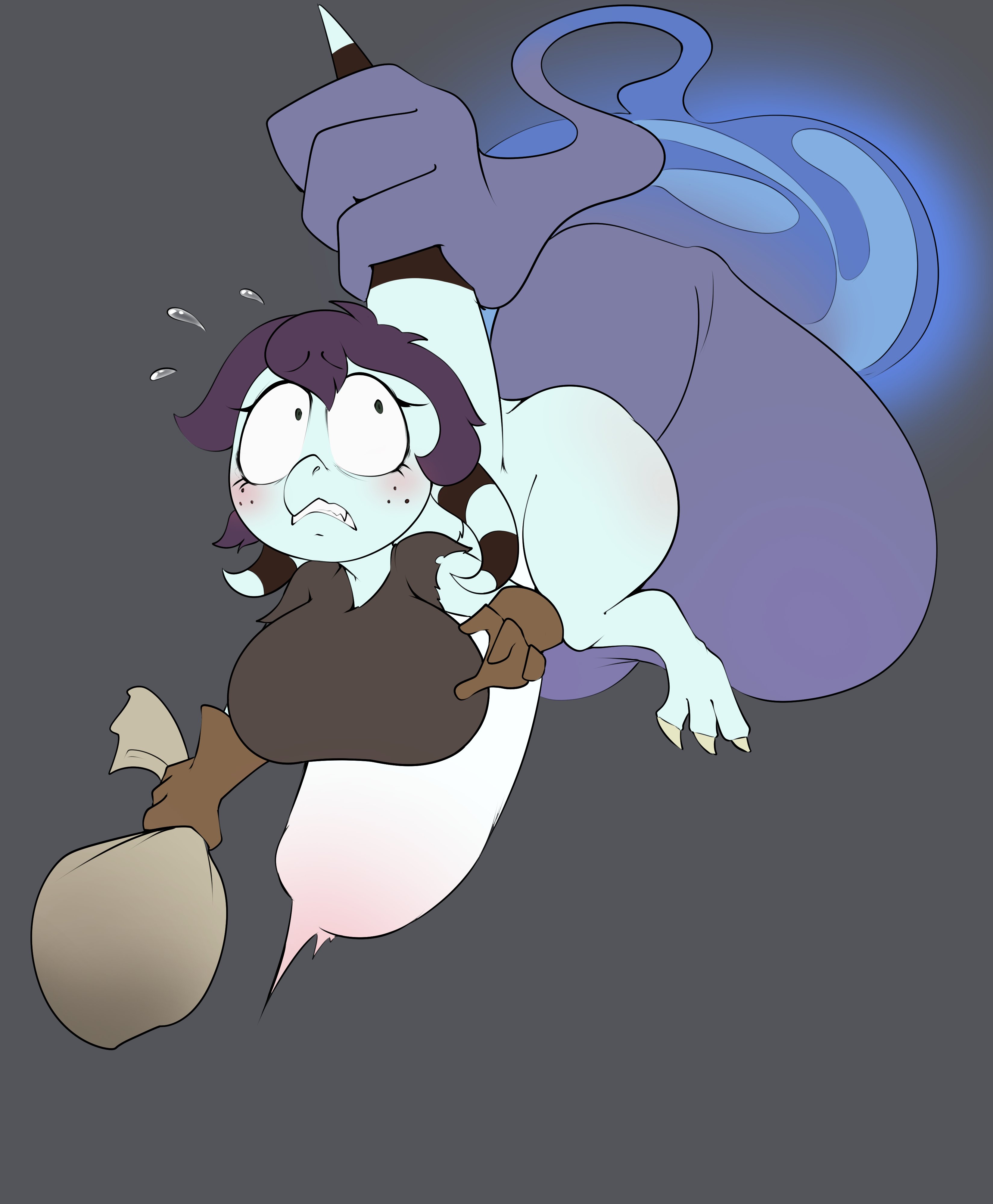 1girls, anthro, balls, bottomless, clothed, clothing, female, female focus, hyper, hyper balls, hyper penis, kobold, larger male, male, mossyartburger, partially clothed, penis, portal, scalie, size difference, smaller female, solo focus, stomach bulge, tagme