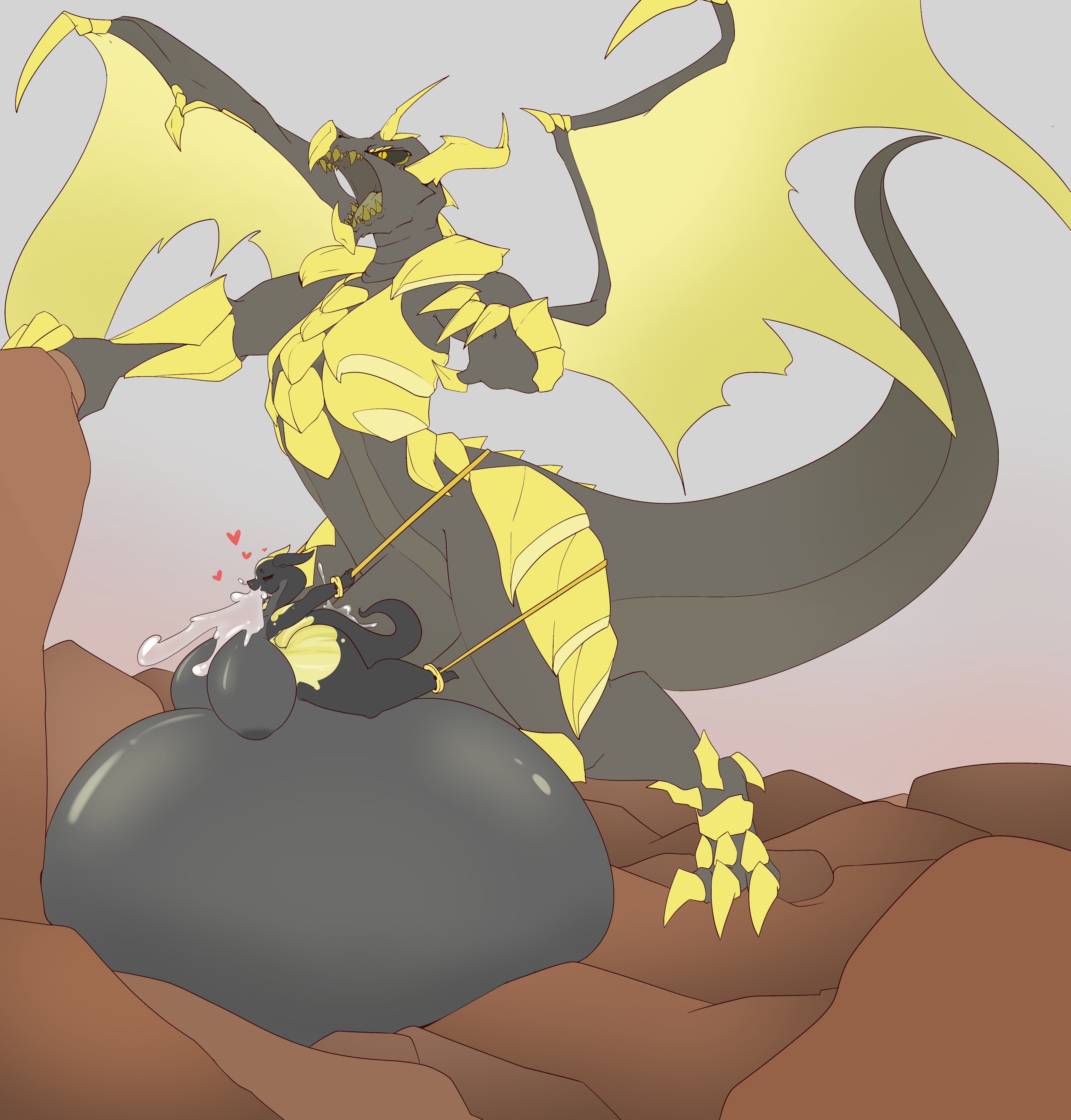1boy, 1girls, ambiguous penetration, anal, anthro, armor, ass, balls, big balls, big breasts, big penis, breasts, cum, cum ballooning, cum through, cumflation, dragon, duo, excessive cum, female, giant, huge ass, huge breasts, hyper cumflation, impossible fit, inflation, larger male, male, mossyartburger, nude, penis, sex, size difference, smaller female, stomach bulge, tagme, thick thighs, vomiting cum