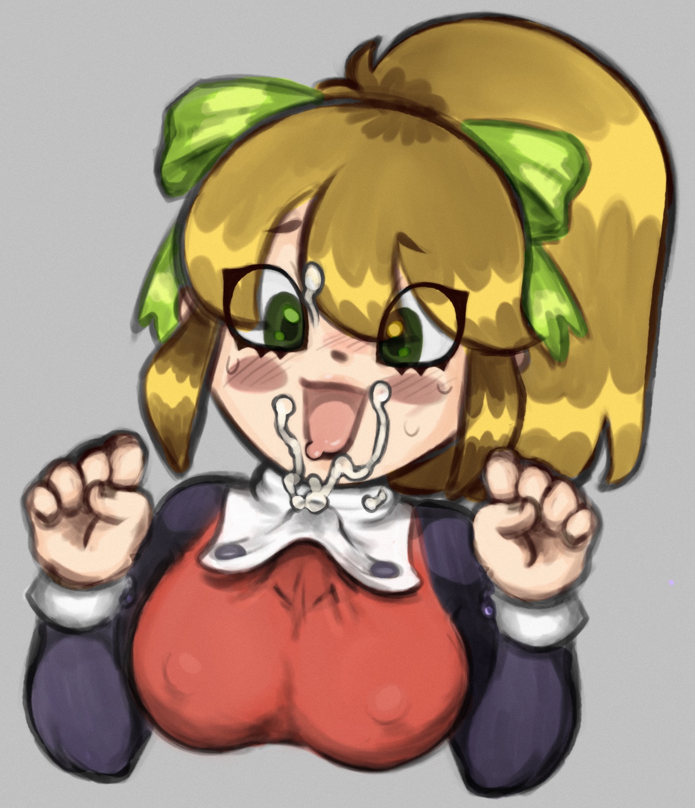 bodily fluids, breasts, buttons, clothed female, clothed female nude male, clothes, clothing, cum, cum on clothes, cum on face, cum through clothes, cum through clothing, cumshot, ejaculation, ejaculation between breasts, facial, female, gooey, gooey (artist), happy, happy sex, looking at breasts, looking at penis, male, mega man, mega man (classic), outercourse, paizuri, paizuri under clothes, penis, pov, roll, sweating