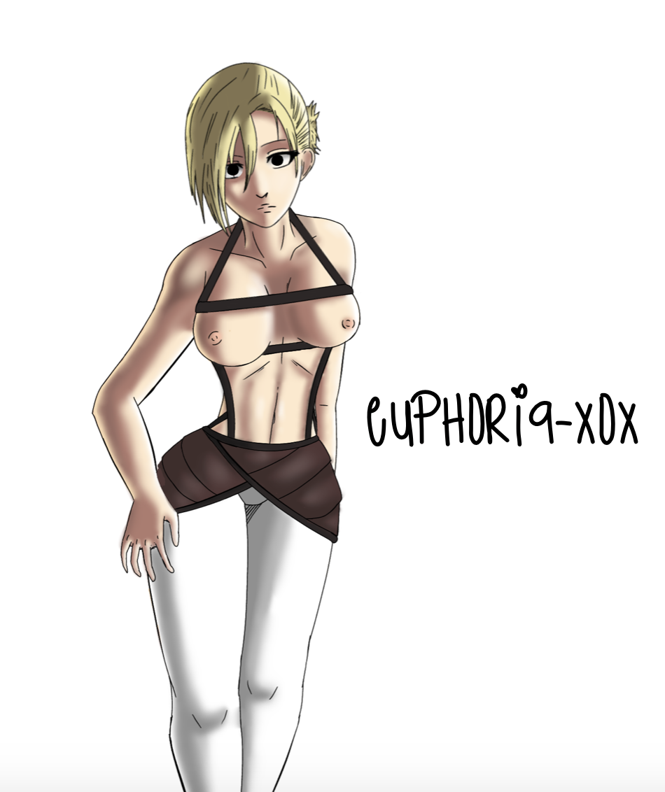 annie_leonhardt attack_on_titan black_eyes blonde_hair euphoria-xox leather looking_at_viewer short_hair straps white_legwear