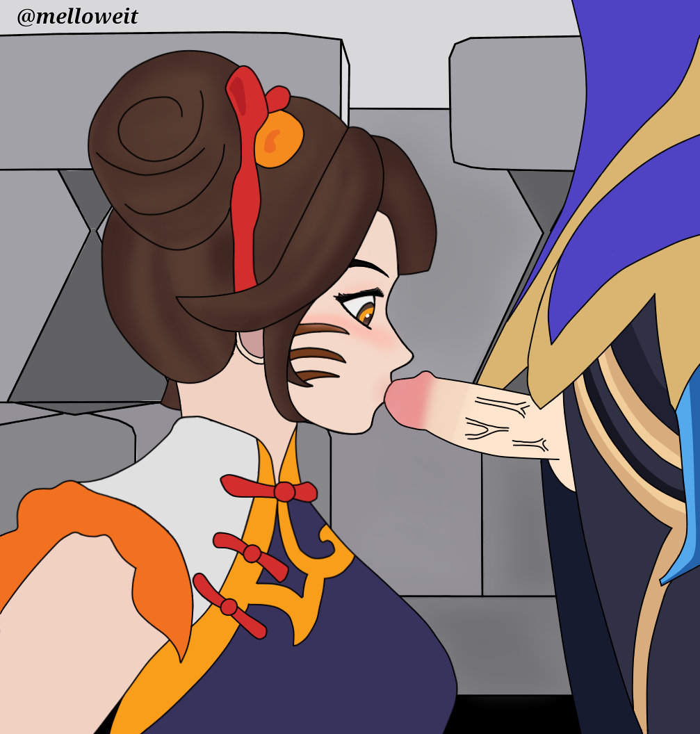 1boy blowjob female kissing_penis ling_(mobile_legends) mobile_legends mouth oral penis wanwan_(mobile_legends)