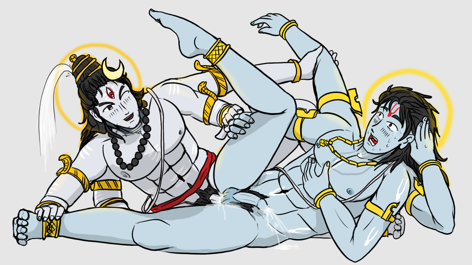 2boys 4_arms abs blue_body blue_skin body_markings divine ejaculation_while_penetrated fun funny gay gay_domination gay_sex god gods hindu hindu_mythology holding_leg laying_back laying_down laying_on_ground leaking leaking_anus leaking_cum leaking_penis leaking_semen legs_apart legs_held_open long_penis male male_only male_penetrated male_penetrating multi_arm multi_limb open_mouth penetration penile_penetration religion screaming semen semen_on_ass semen_on_body shiva surprised surprised_expression tearing_up tears thick_thighs vachalenxeon wide_eyed wide_spread_legs wink winking yaoi