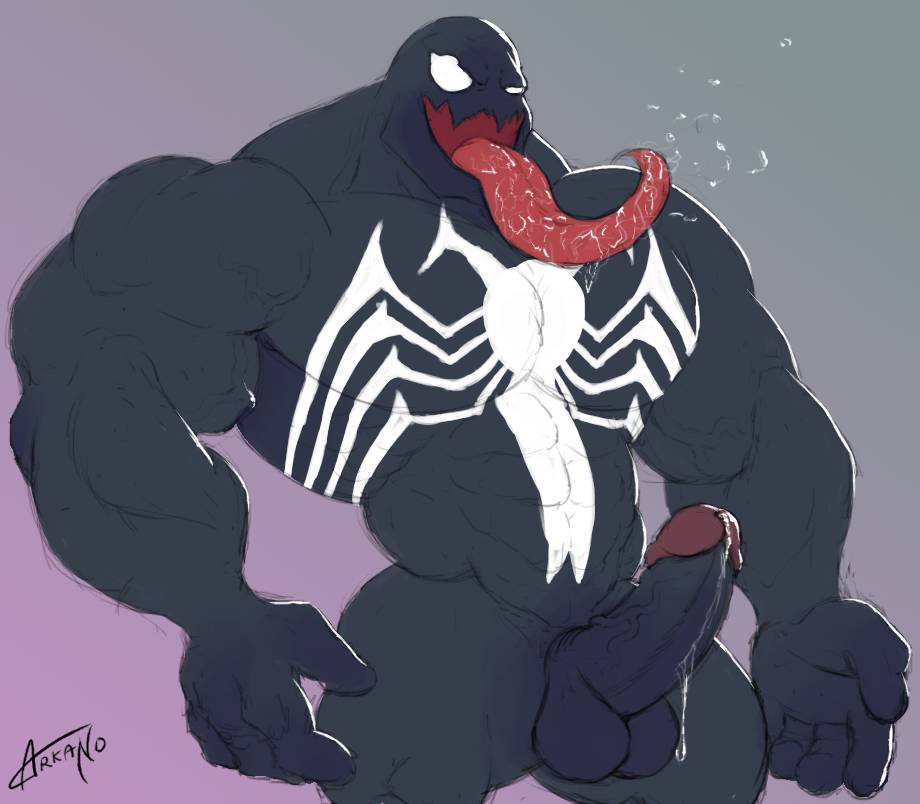 arkano erection male male_only marvel muscular muscular_male precum smooth_skin solo solo_male symbiote venom venom_(marvel)