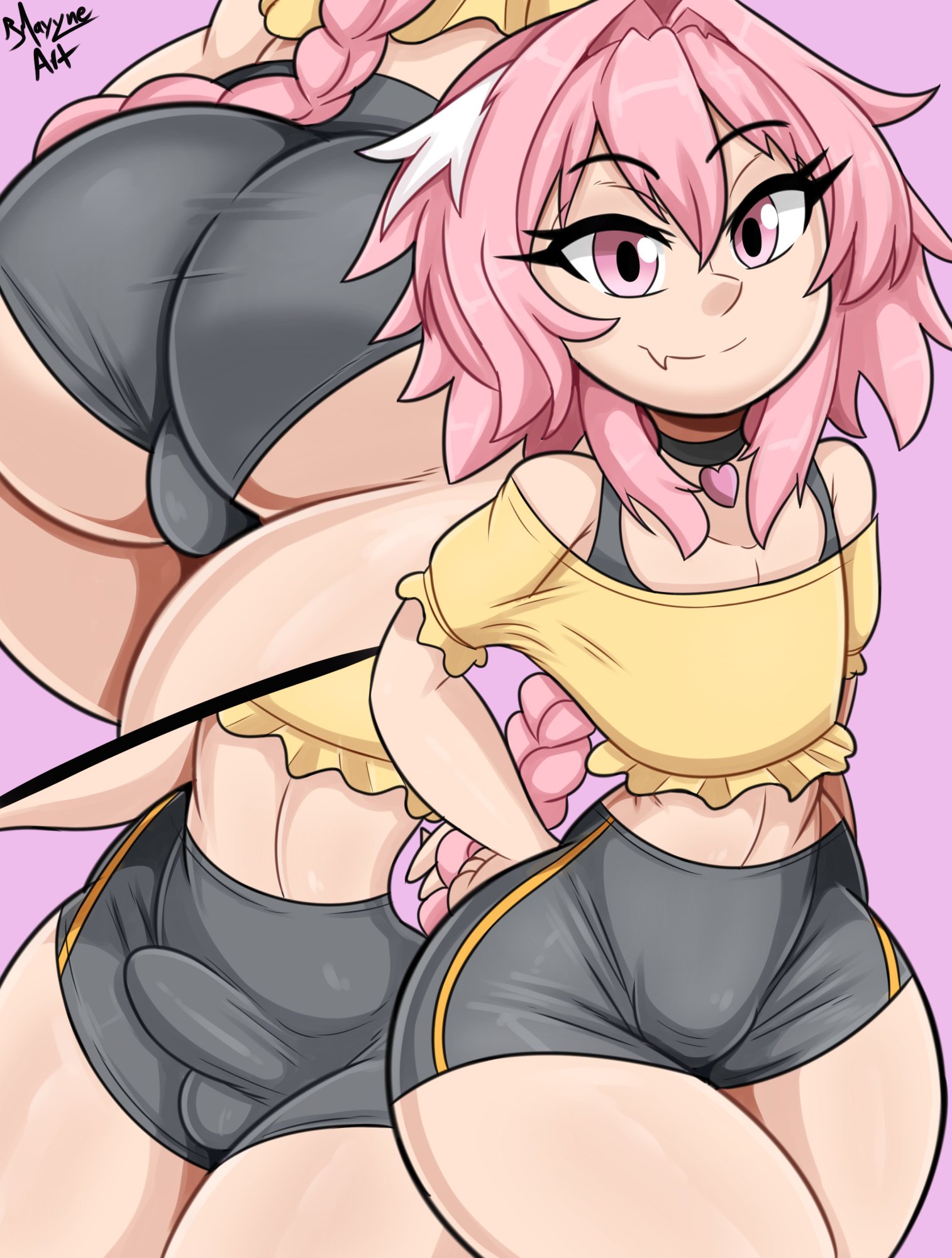 1boy, ass, astolfo (fate), big ass, bmayneart, bulge, erection under clothes, fate (series), fate/apocrypha, femboy, girly, huge ass, looking at viewer, male, male only, penis, penis under clothes, solo, thick thighs, trap, wide hips
