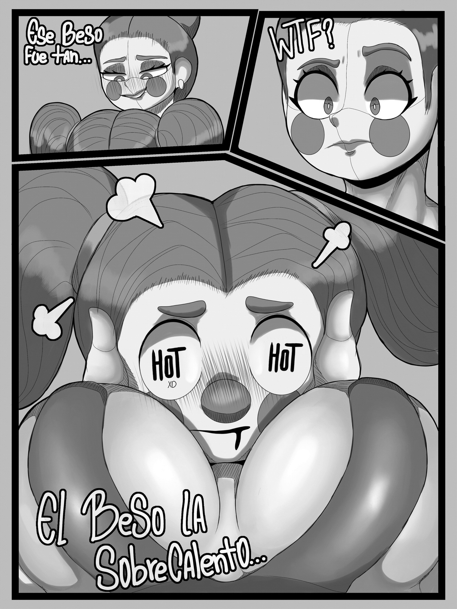 after kiss, baby (fnafsl), ballerina, ballora, ballora (fnafsl), big breasts, biting lip, breasts, circus baby, circus baby (fnaf), clown, clown girl, clussy, comic, comic page, fainted, female, femdom, five nights at freddy's, hands on head, head between breasts, horny, horny female, hot, jacksito (artist), lesbian, passed out, seducing, sister location, too much plesure, yuri