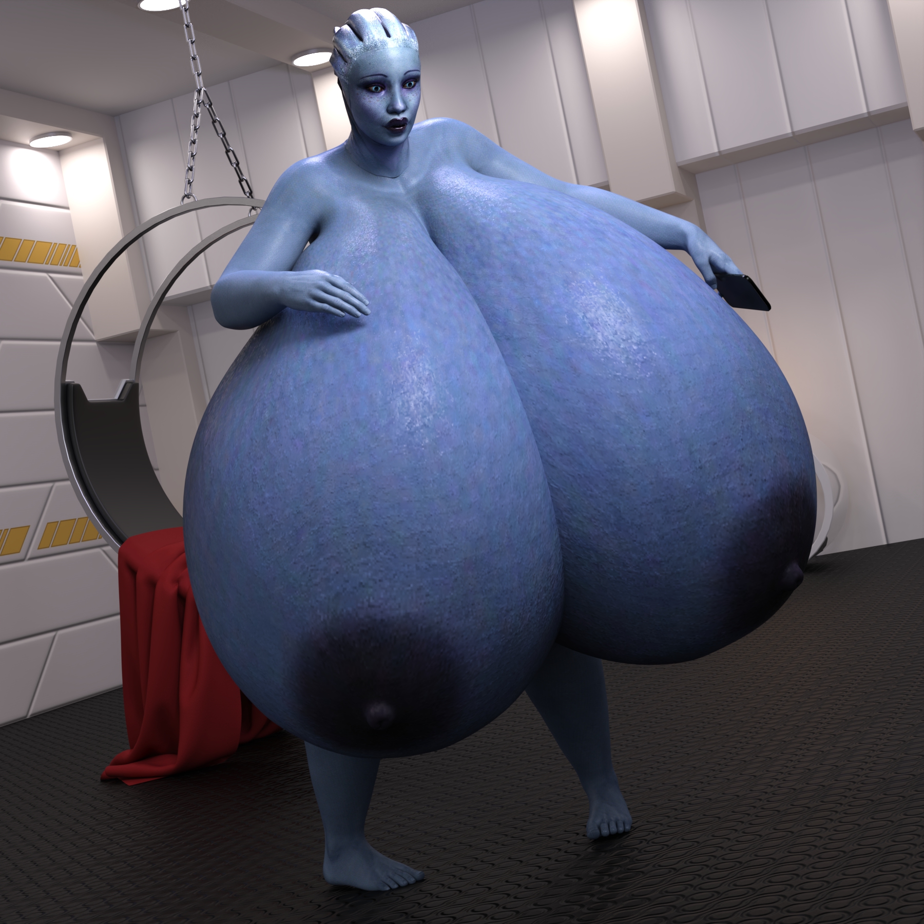 1girls, 3d, areolae, asari, breast expansion, breast growth, breast growth (enlargement), breasts, breasts bigger than head, evolluisionist, expansion, female, female only, huge breasts, hyper, hyper breasts, liara t'soni, mass effect, massive breasts, nipples, solo, thick thighs, wide hips