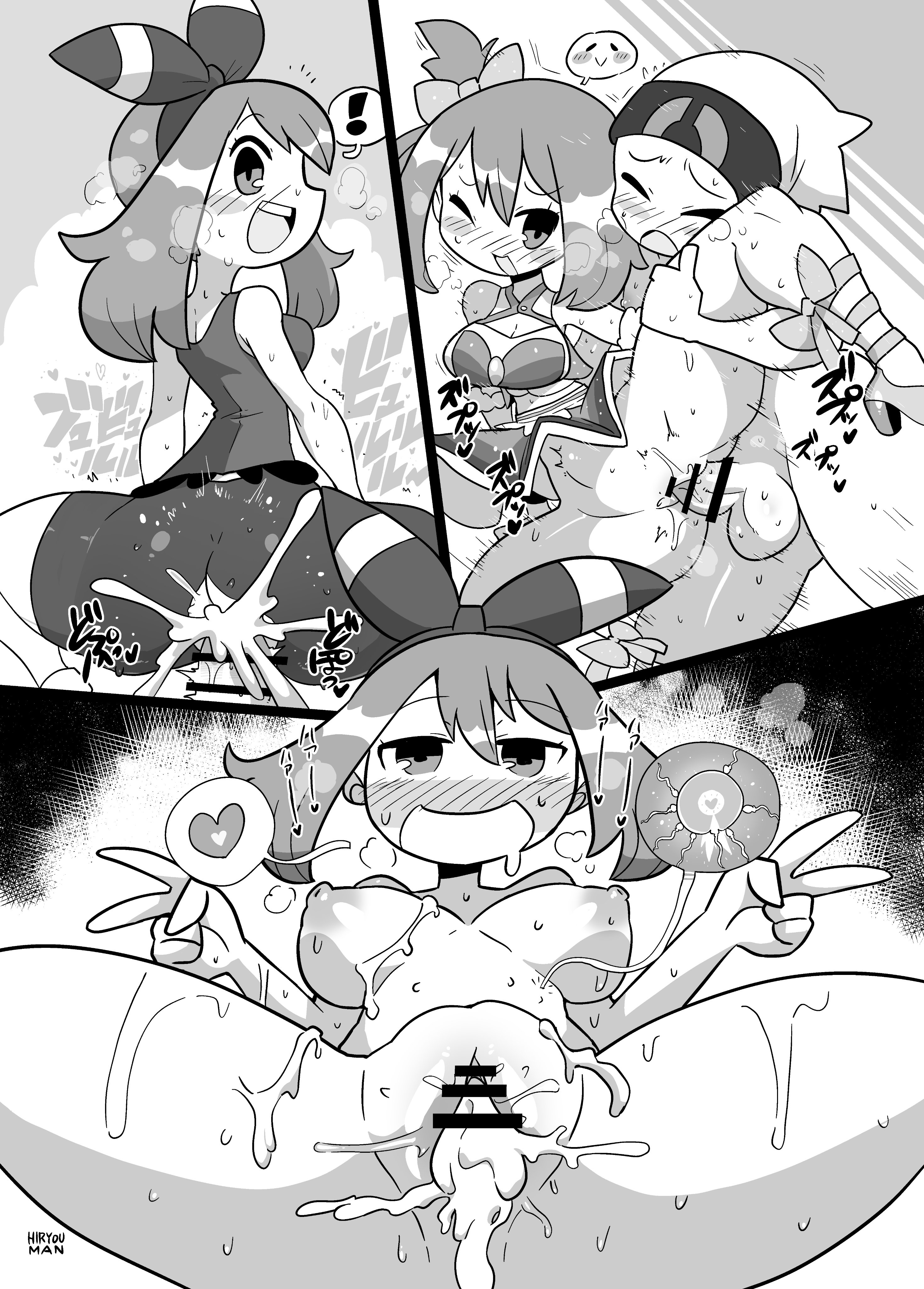1boy, 1girls, brendan (pokemon oras), brendan (pokemon), censored, contest dress, crap-man, cum, cum in pussy, cum inside, erection, female, impregnation, male, may (pokemon oras), may (pokemon), monochrome, nintendo, nude, ovum, penis, pokemon, pokemon oras, pussy, sentones, sex, sperm cell, spread legs