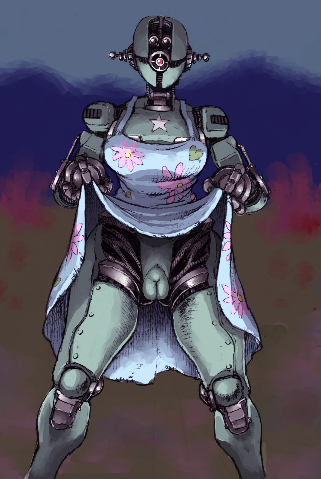 ada (fallout), apron, assaultron, double deck, dress, dress lift, fallout, fallout 4, female, innie pussy, pussy, robot, robot girl, solo