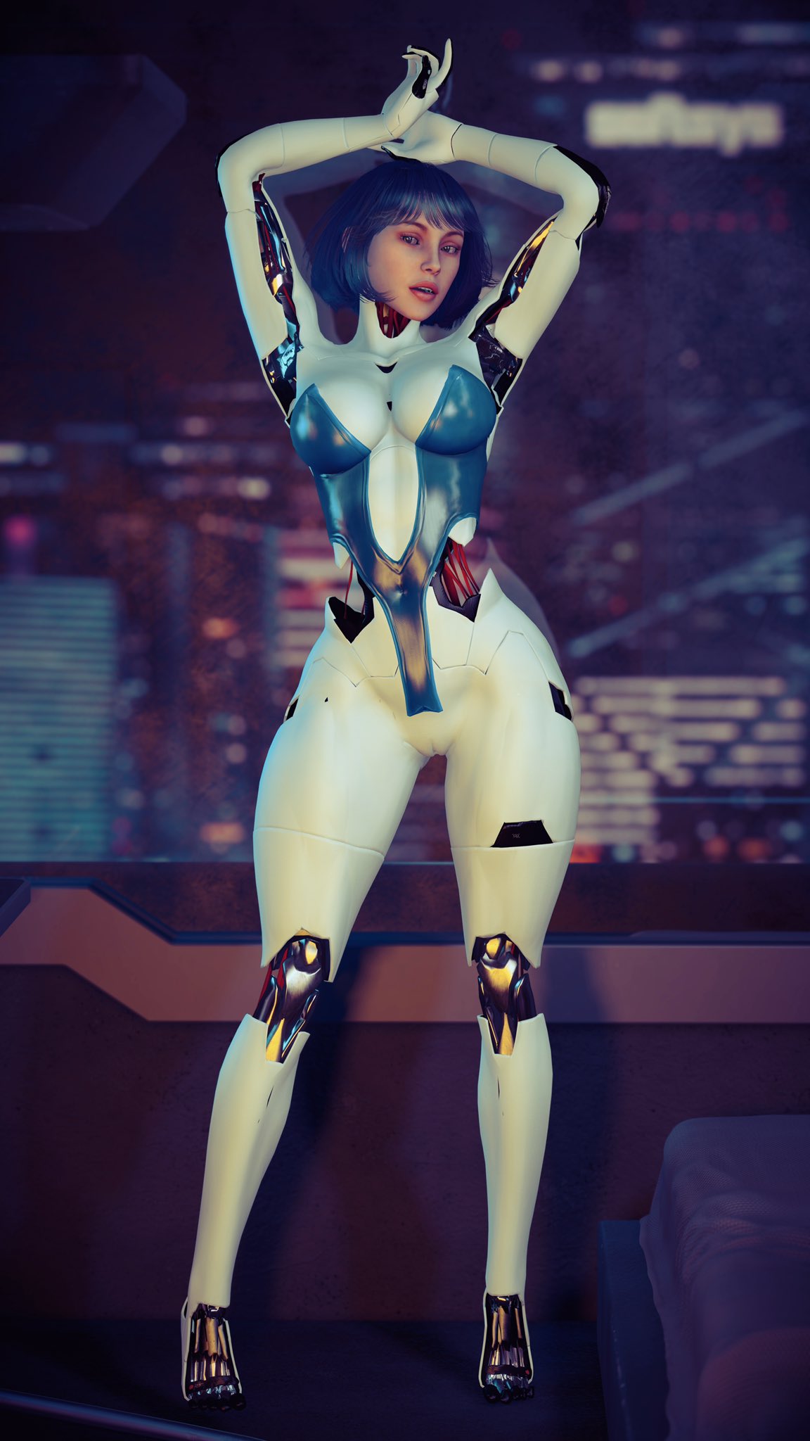 1girls, 3d, android, big breasts, breasts, busty, crossover, cyberpunk, cyberpunk 2077, cyborg, damarmau, female, female only, ghost in the shell, hips, hourglass figure, humanoid, light skin, light-skinned female, lips, looking at viewer, original, original character, pose, posing, virt-a-mate, virtamate, voluptuous, wide hips