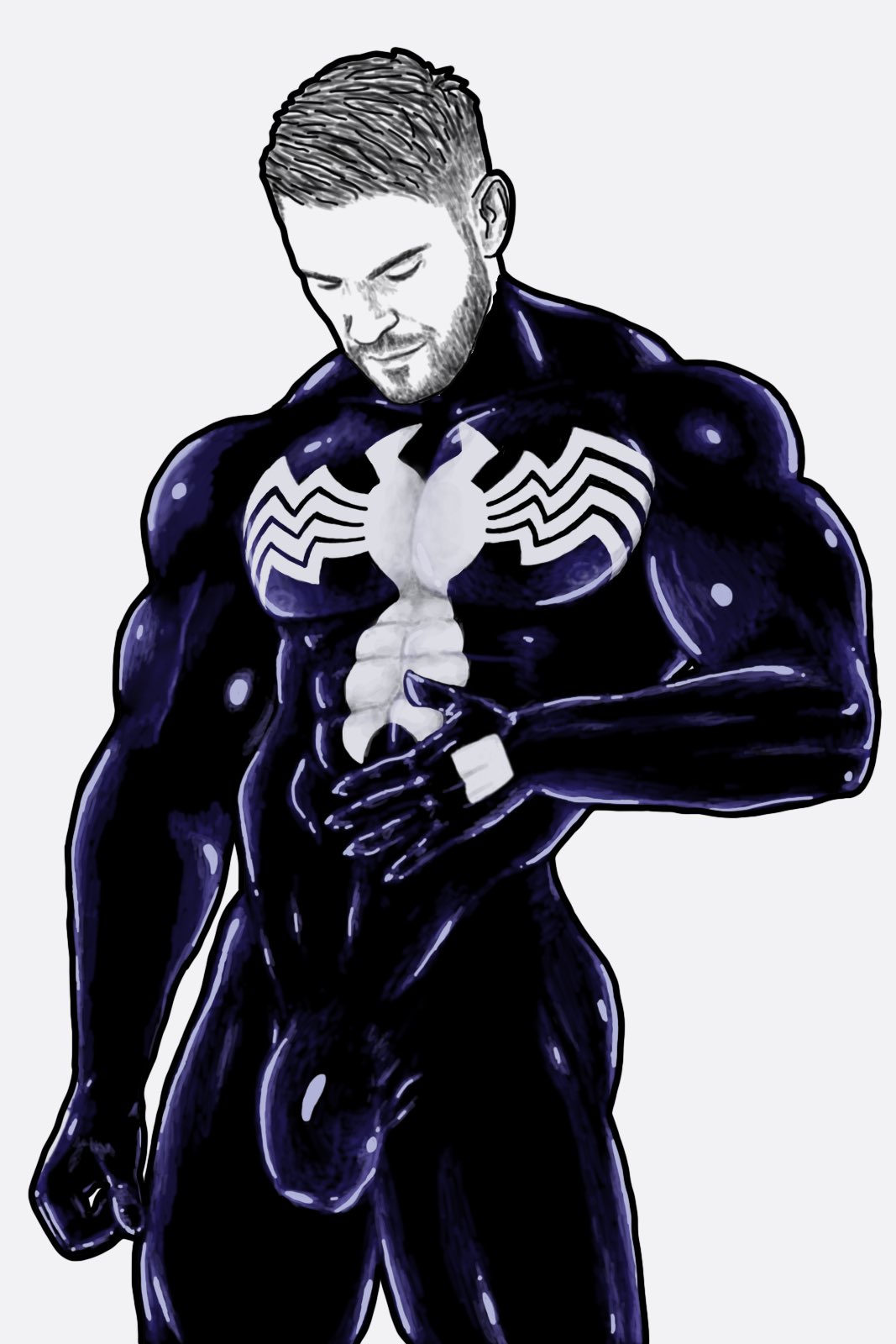 1boy abs alien bara beard biceps bulge gay goo living_suit male male_only marvel muscle muscle_growth muscles muscular muscular_male nipples original_character pecs penis slime solo straight_hair suit symbiote transformation venom venom_(marvel)