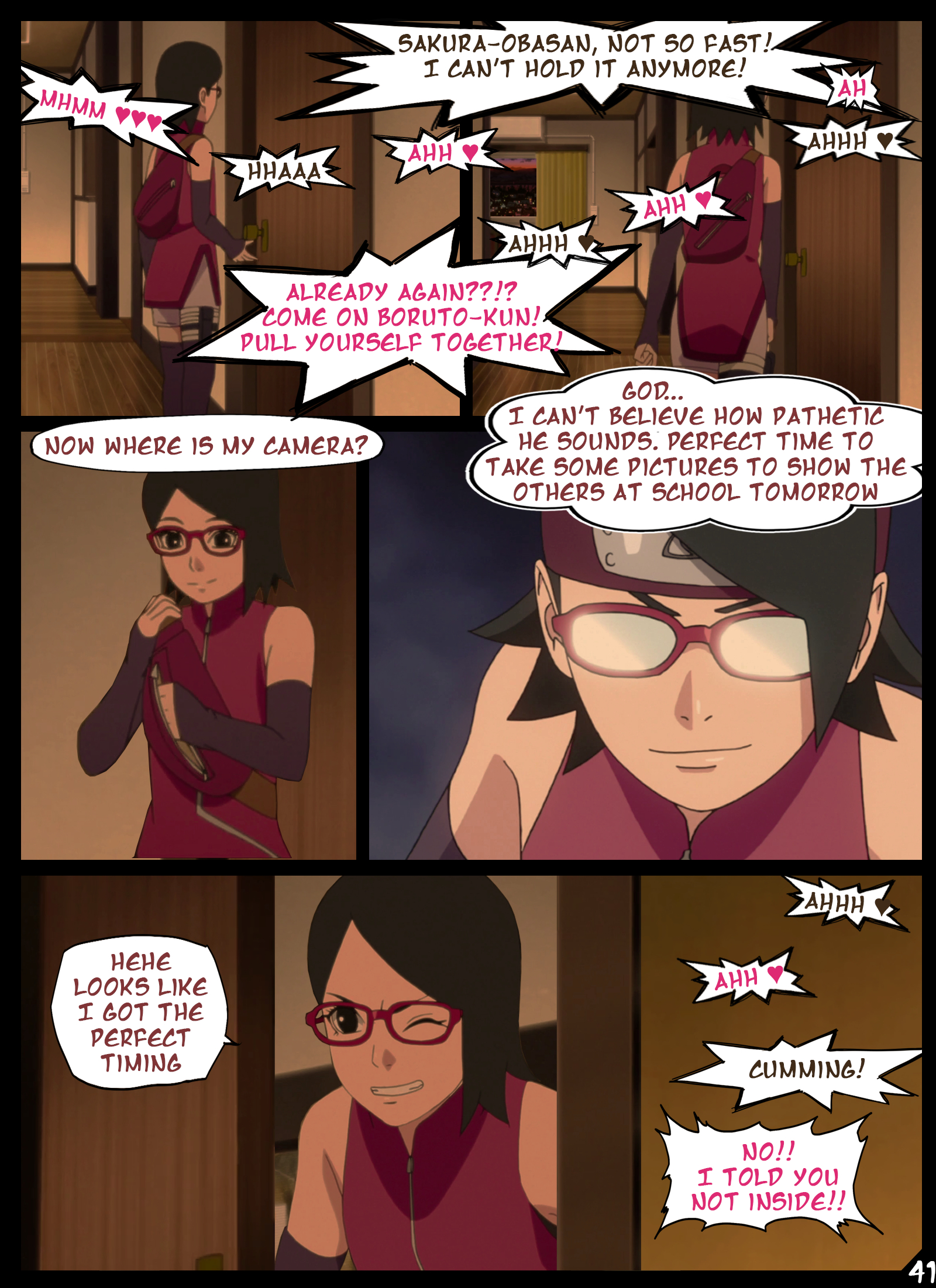 boruto: naruto next generations, comic, english text, female, naruto, naruto (series), nyxworks, page 41, sakura haruno, sarada uchiha, speech bubble, story, text, uzumaki boruto