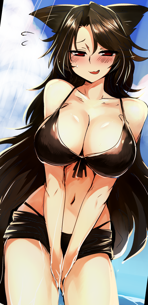 big_breasts bikini kagerou_imaizumi mizuga outside swimsuit tagme touhou wolf_girl