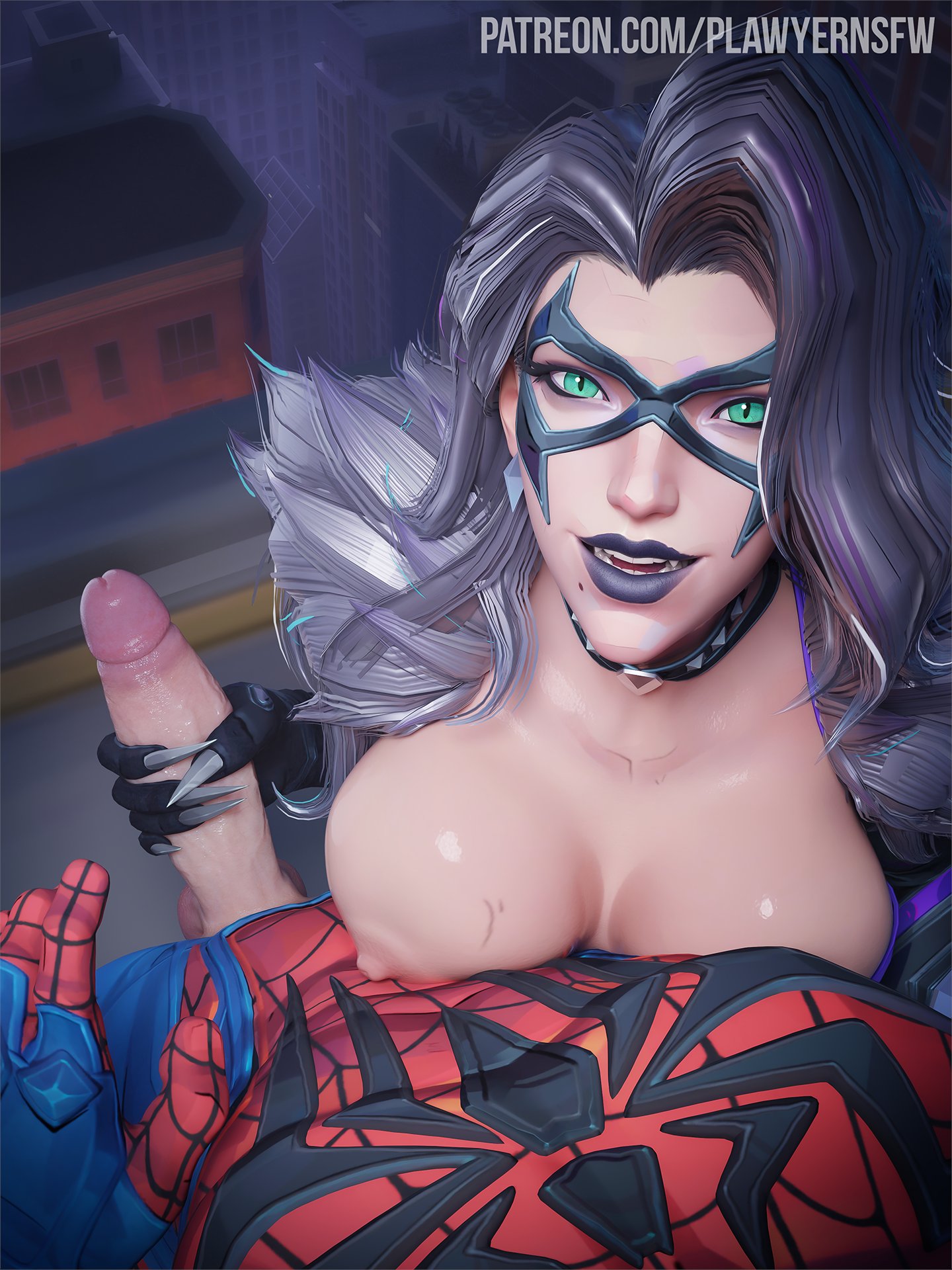 1boy, 1boy1girl, 1girl1boy, 1girls, 2026, 3d, 3d (artwork), alluring, big breasts, black cat (marvel rivals), black cat (marvel), black gloves, bodysuit, breasts, breasts out, breasts pressed against partner, choker, collar, couple, couple (romantic), couple sex, couples, enticing, felicia hardy, female, gloved handjob, gloves, hand on penis, handjob, handjob with gloves, holding penis, large breasts, lawyernsfw, light skin, light-skinned female, light-skinned male, looking at partner, looking at viewer, male, marvel, marvel rivals, netease games, peter parker, plawyer, pov, pov eye contact, pov male, romantic, romantic couple, romantic sex, seducing, skin tight, spider-man, spider-man (marvel rivals), spider-man (series), superhero, superhero couple, superheroine, teasing, teasing partner, teasing viewer, temptation, tempting, tempting viewer, thick breasts, tight clothes, tight clothing, tits, tits out, touching penis