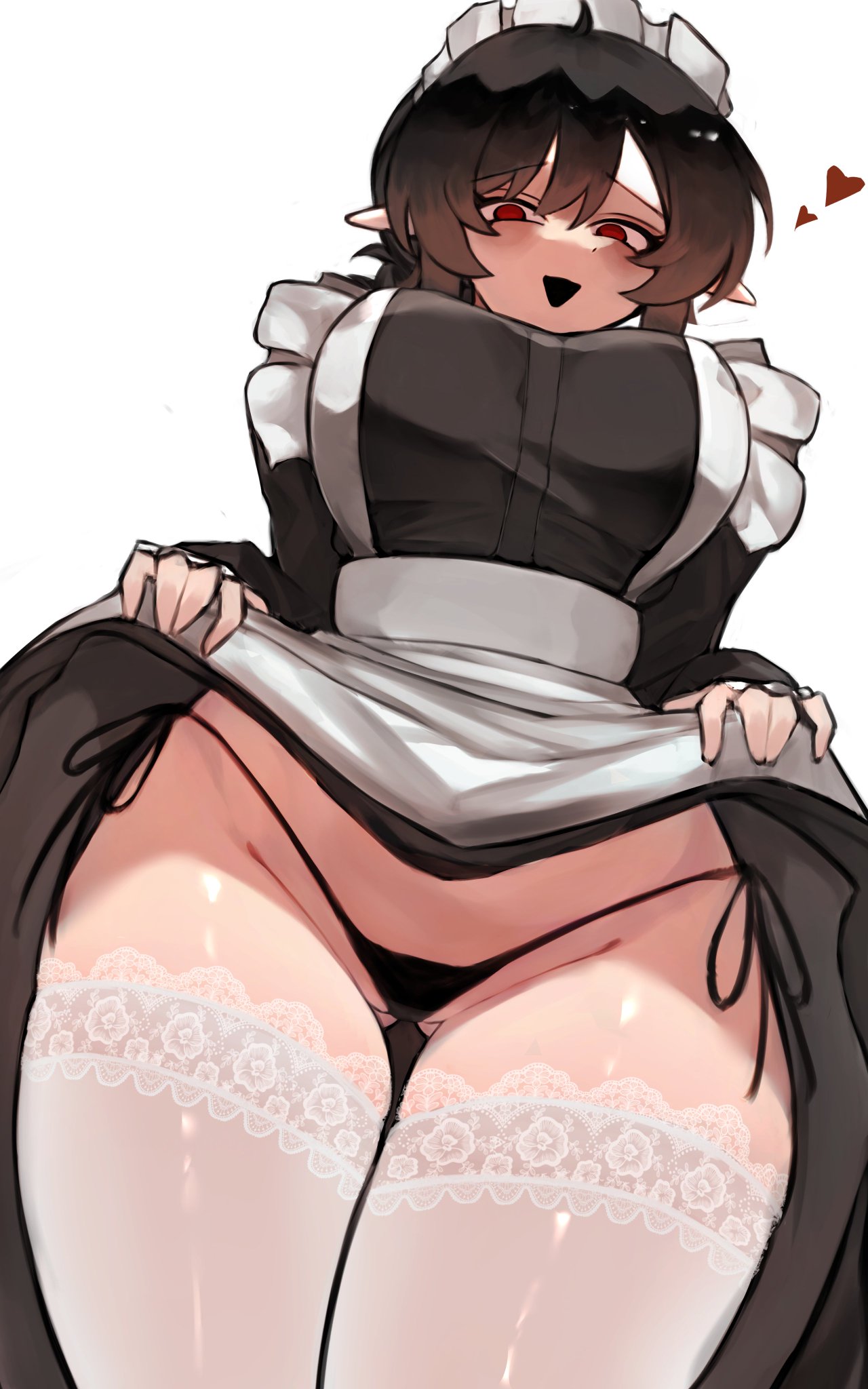 1girls, bottom view, gwenipon, maid, maid uniform, oc, pointy ears, skirt, skirt lift, tagme, thigh highs, thighhighs, underwear, viewed from below