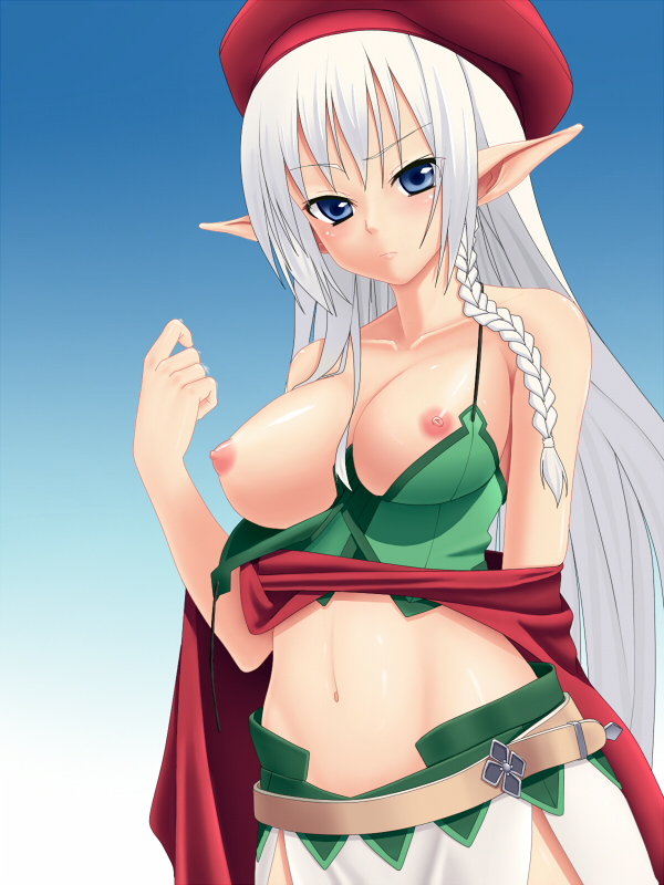 allean alleyne blue_eyes breasts female long_hair nipples pointy_chin pointy_ears queen's_blade white_hair