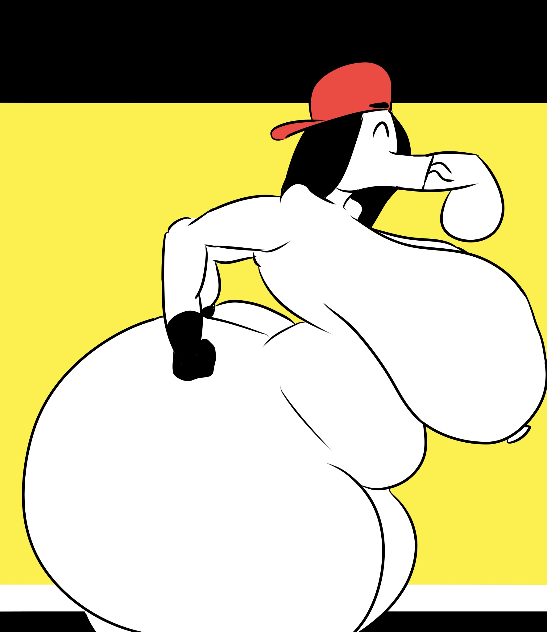 1girls, ass, ass focus, big breasts, black hair, blowjob, breasts, butcher vanity (synthesizer v), disembodied penis, eyes closed, fellatio, female, flat colors, gigantic ass, gigantic thighs, huge breasts, hyper, hyper ass, hyper thighs, limited palette, nude, nude female, qlrightx, red hat, small balls, small dick, small penis, vimalion pro, yi xi (synthesizer v)