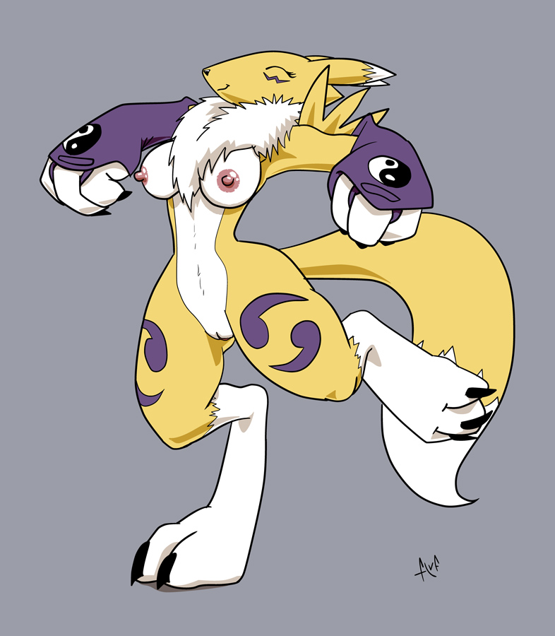 anthro breasts color digimon female female_only fluf front_view fur furry nude on_one_foot renamon solo tagme vulva