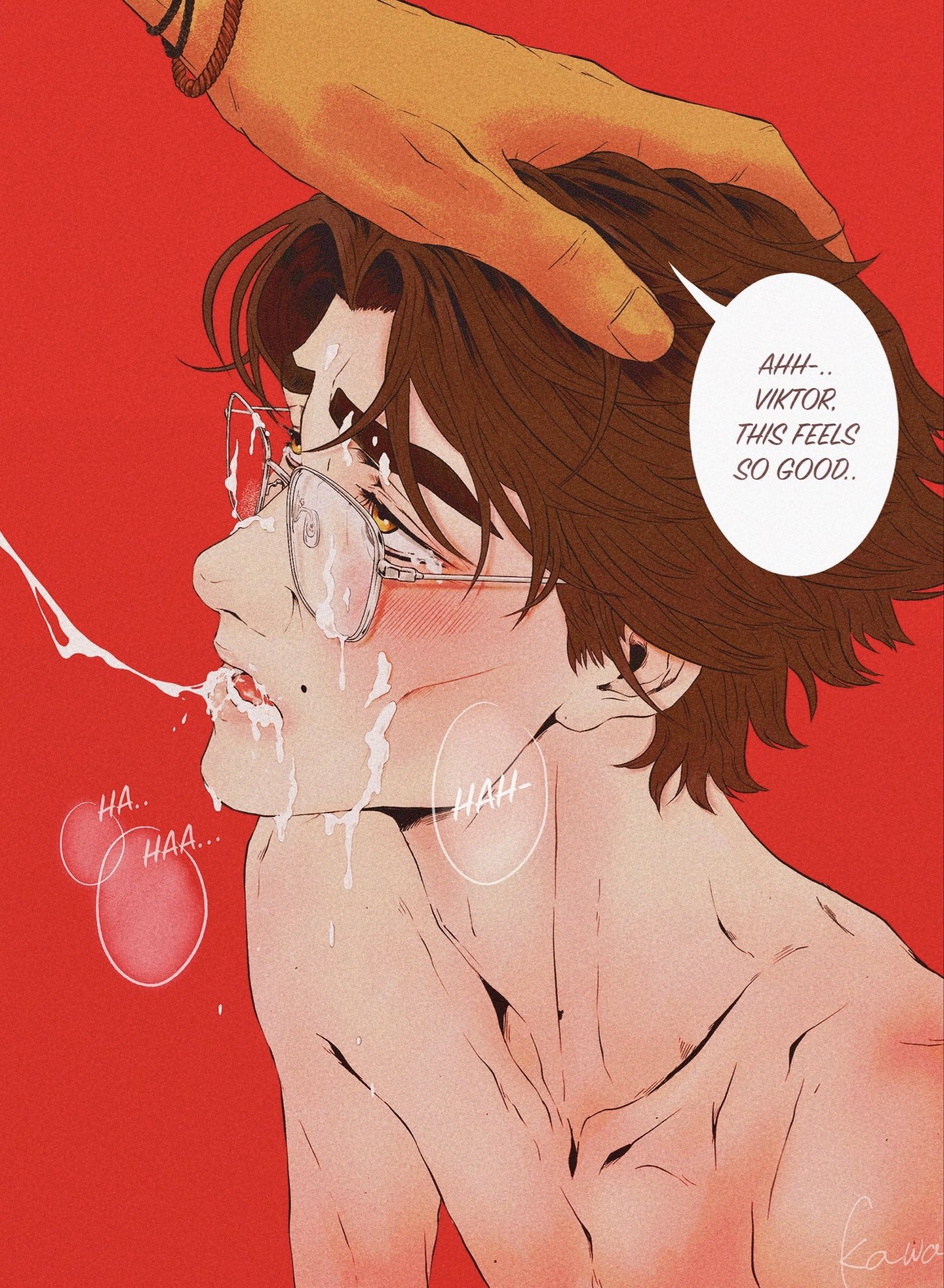 2boys, 2d (artwork), after sex, arcane, arcane jayce, arcane viktor, blowjob, blush, blushing, boys, brown hair, cock, cock hungry, cock worship, colored, creampie, cum, cum in mouth, cum on face, cumming, dark-skinned male, dialogue, dildo, dripping cum, english, english dialogue, english text, eye contact, facial, fucking, gay, gay male, gay sex, glasses, hand on head, hazel eyes, heart-jayce, jayce talis, jayvik, kawawith, kneeling, kneeling oral position, league of legends, light-skinned male, looking at partner, looking up, male, male focus, male only, male/male, mole above mouth, nsfw, nude, nude male, offscreen character, oral, oral creampie, oral sex, red background, romantic couple, romantic sex, semen, semen on face, sex, size difference, skinny male, submissive male, twink, viktor (league of legends), yaoi