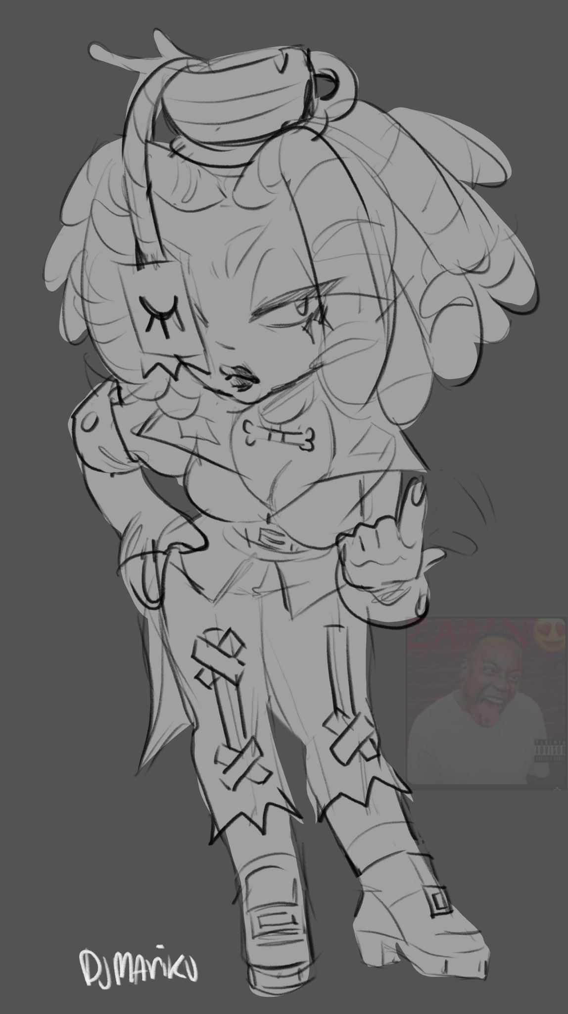 boots, brawl stars, breasts, choker, cleavage, hand on hip, headgear, juju (brawl stars), leaning forward, safe, short hair, sketch, tagme, tagme (artist), wide hips