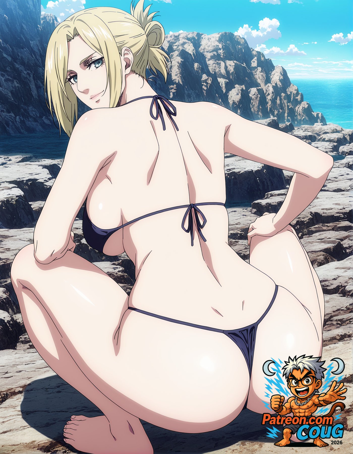 ai assisted, ai generated, annie leonhardt, attack on titan, blonde hair, coug, shingeki no kyojin, stable diffusion