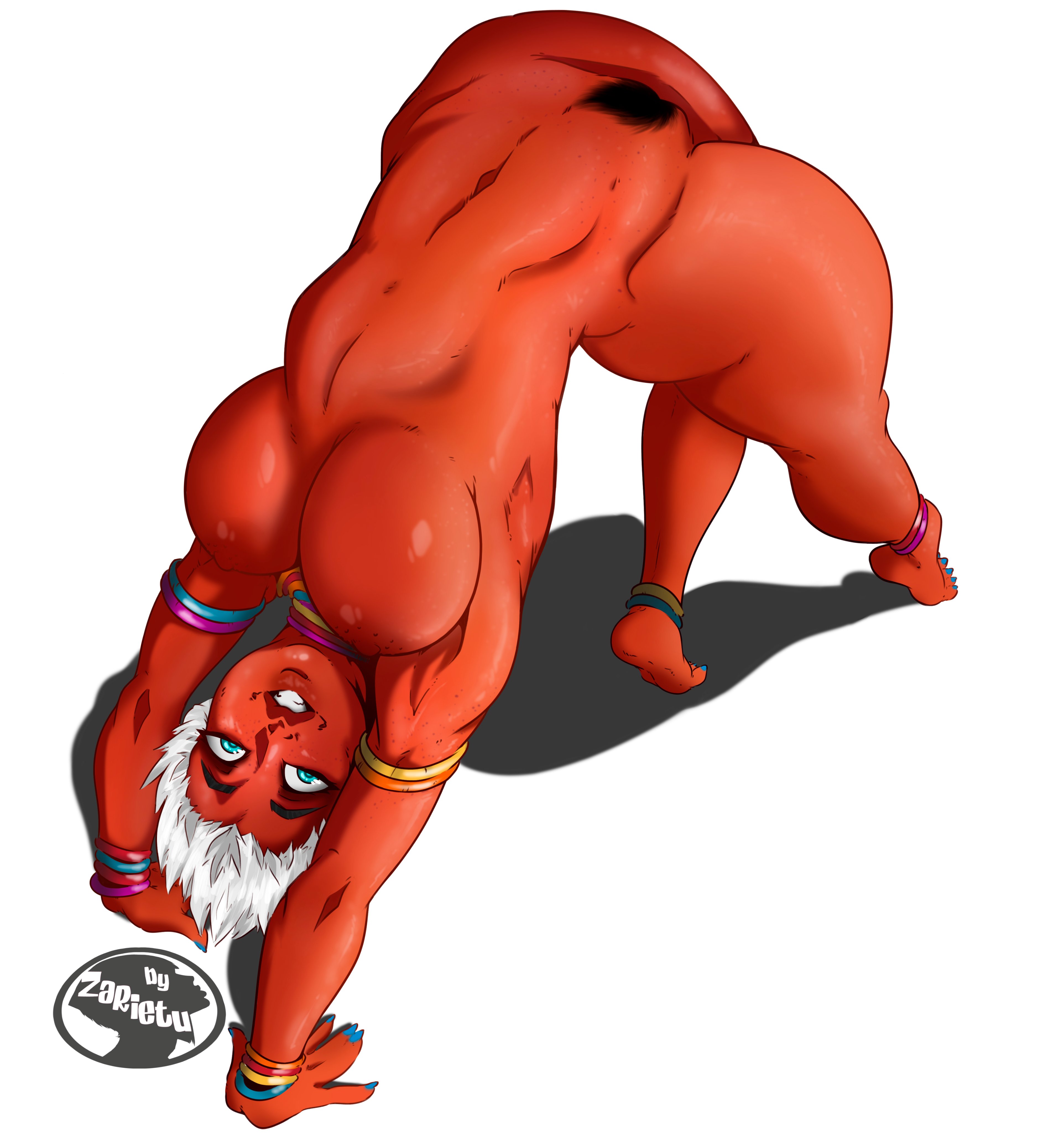 anklet, armlet, athletic, athletic female, bracelet, breasts, busty, capcom, dark skin, dark-skinned female, elena (street fighter), female, hourglass figure, human, nonsexual, nonsexual nudity, pubes, pubic hair, pussy, street fighter, tagme, vagina, white background, wide hips, zarietu