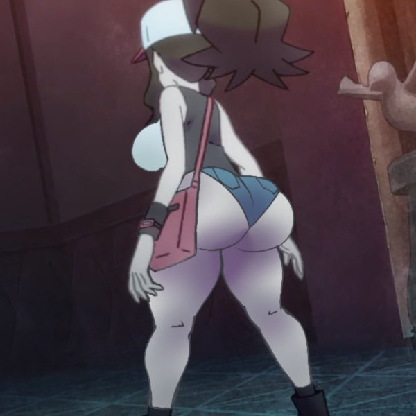 1girls, ass, ass hanging out of shorts, big, big ass, big breasts, booty shorts, breasts, brown hair, bubble butt, female, hat, hilda (pokemon), huge ass, large ass, long hair, minishorts, nintendo, pokemon, pokemon bw, screenshot, screenshot edit, short shorts, shorts, thecon, thick ass, thick thighs, thighs