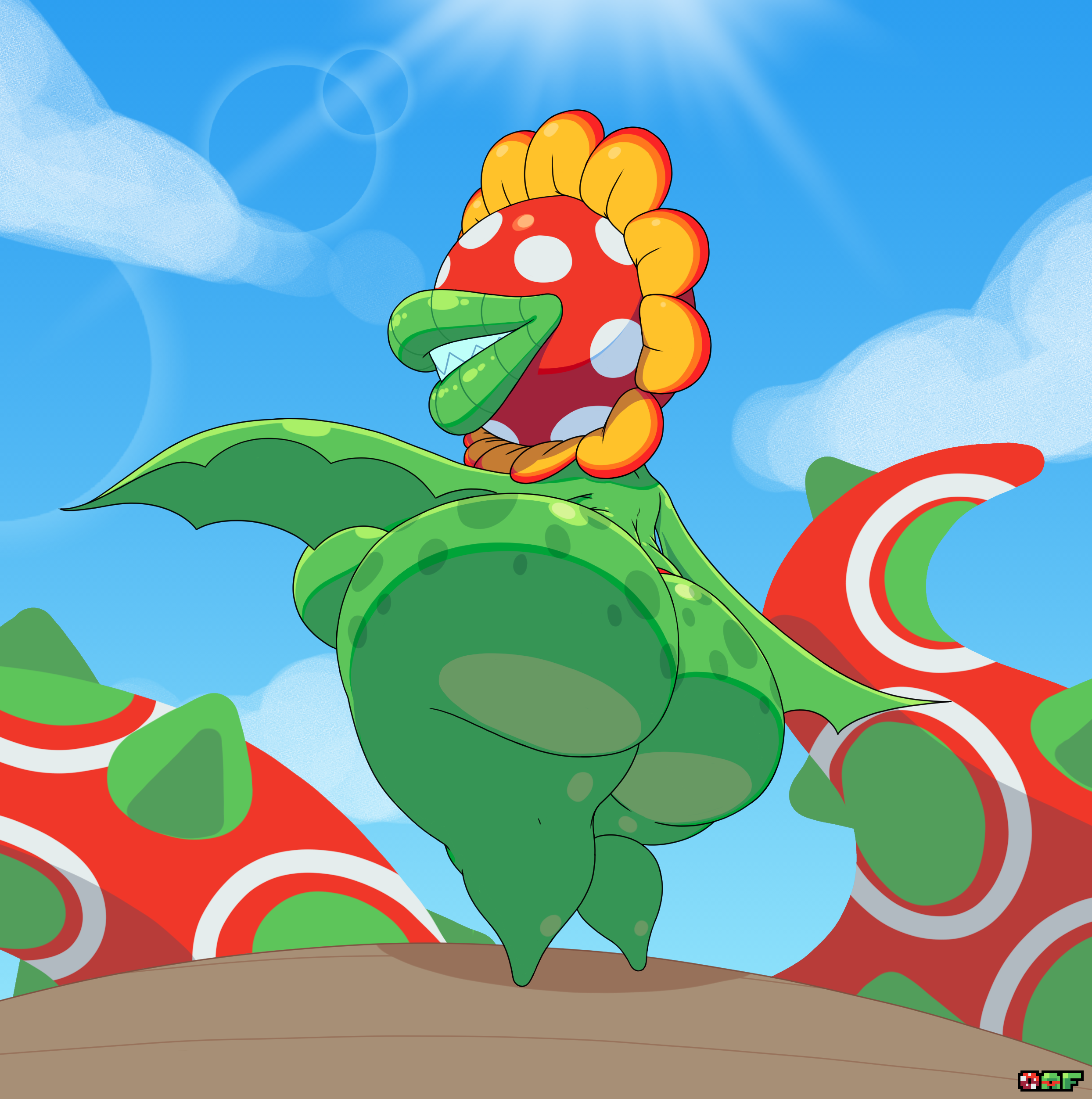 2d, ass, big lips, female, genderswap, huge ass, huge lips, hyper bimbo, hyper lips, looking back, mario (series), nintendo, nsfwoaf, nub feet, petey piranha, piranha plant, plant, plant girl, plantie, rule 63, super mario sunshine, tagme, thick lips