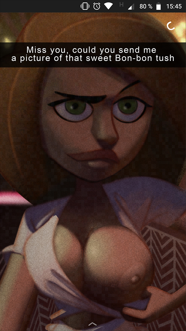 authorialnoice, breasts, busty, disney, disney channel, english text, female, female focus, female only, hourglass figure, kim possible, kimberly ann possible, nipples, pose, posing, selfie, snapchat, solo, wide hips