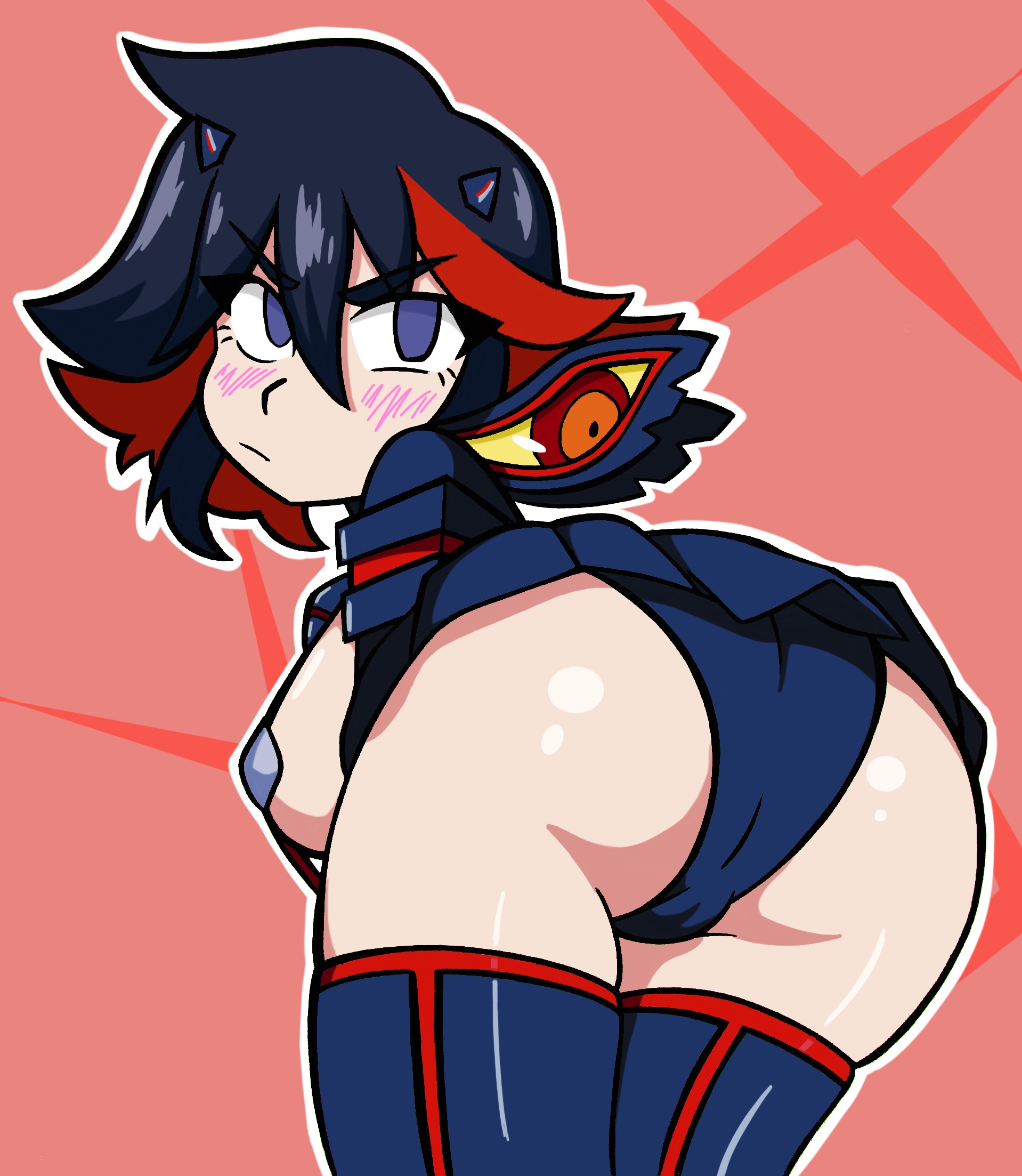 1girls, ass, blush, cameltoe, female, human, jennlumm, kill la kill, matoi ryuuko, micro bikini, miniskirt, panties, pantyshot, pussy, senketsu, solo, thighhighs, thighs, underwear, upskirt