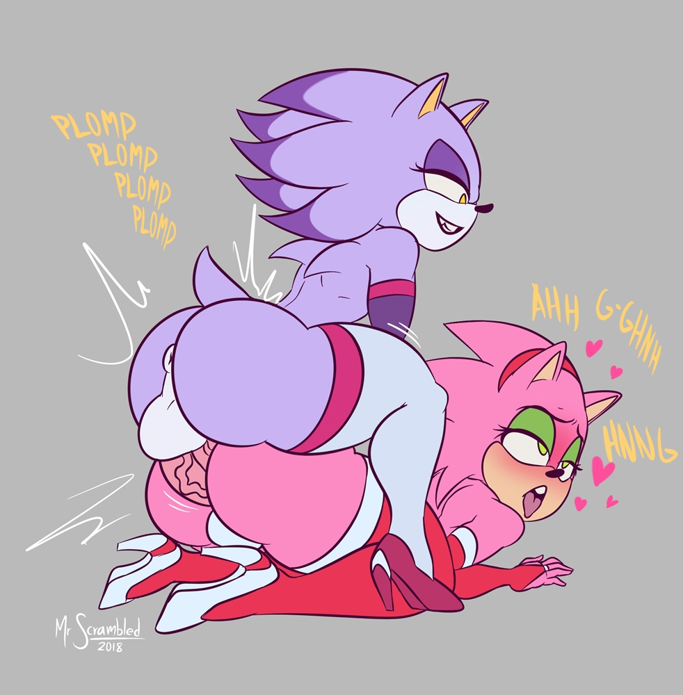 2018, 2boys, ahe gao, all fours, alternate species, amy rose, anal, anal sex, anthro, anus, armwear, ass, balls, big ass, big butt, blaze the cat, blush, bottom heavy, bottom heavy femboy, bottom heavy male, clothing, crossdressing, digital media (artwork), duo, elbow gloves, eulipotyphlan, eyeshadow, femboy, femboy on femboy, femboy only, from behind position, fur, genitals, girly, gloves, green eyes, grin, handwear, headband, heart, hedgehog, heels, high heels, legwear, looking pleasured, makeup, male, male only, male penetrated, male penetrating, male penetrating male, male/male, mammal, moaning, mounting, mrscrambled, open mouth, panties, penetration, penis, pink fur, pink hair, purple body, purple fur, purple hair, rule 63, sega, sex, simple background, smile, sonic (series), sonic the hedgehog (series), sound effects, thigh highs, trap, underwear, video games
