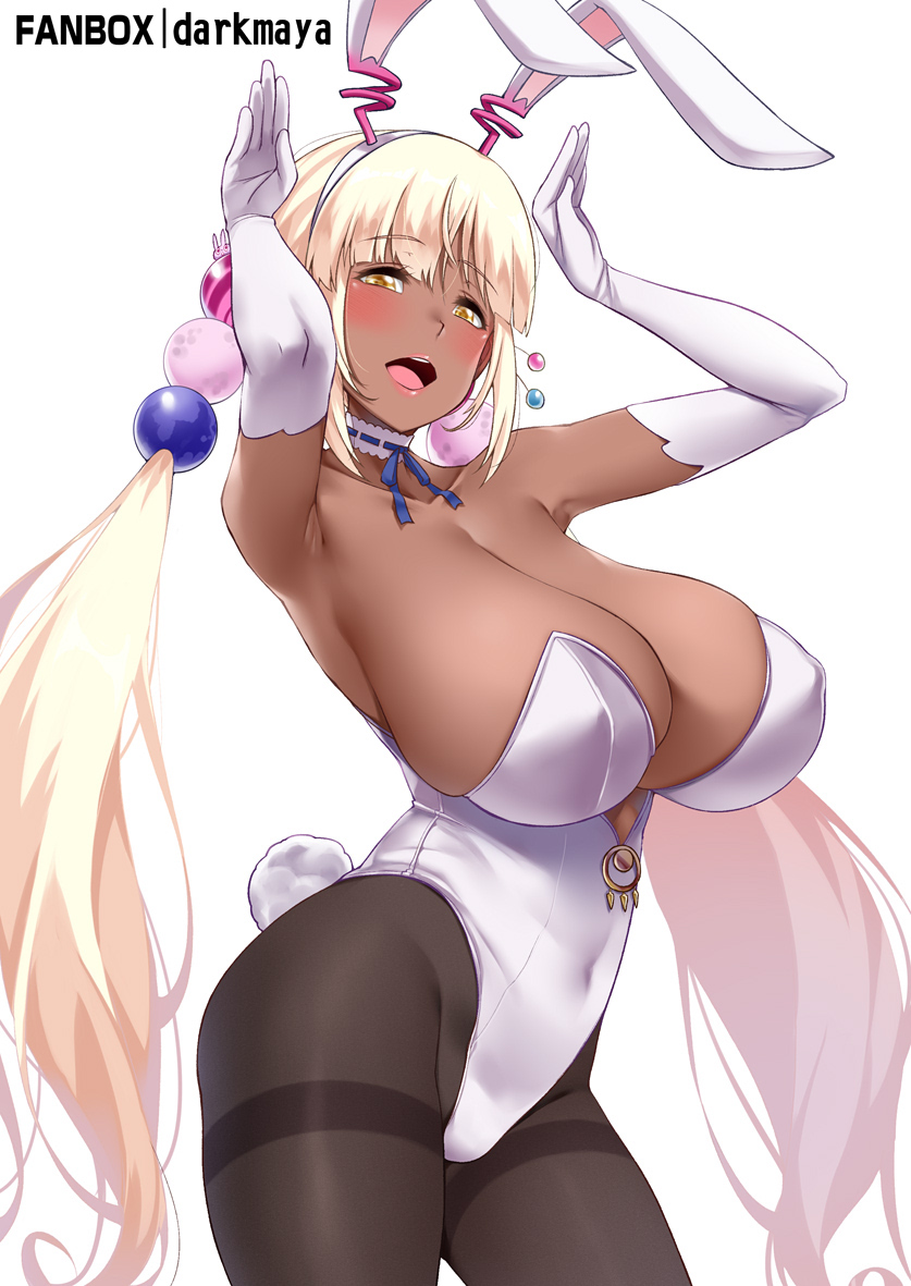 1girls 2021 animal_ears armpits arms_up bangs black_legwear blonde_hair blush breasts bunny_pose bunnysuit choker cleavage covered_navel dark-skinned_female dark_skin darkmaya elbow_gloves eyebrows_visible_through_hair fake_animal_ears fake_tail female female_focus female_only from_side gloves hololive hololive_english hololive_english_-council- huge_breasts leotard long_hair pantyhose planet_hair_ornament playboy_bunny rabbit_ears rabbit_tail ribbon_choker sidelocks solo solo_female solo_focus tail tsukumo_sana twintails very_long_hair virtual_youtuber white_gloves white_leotard yellow_eyes