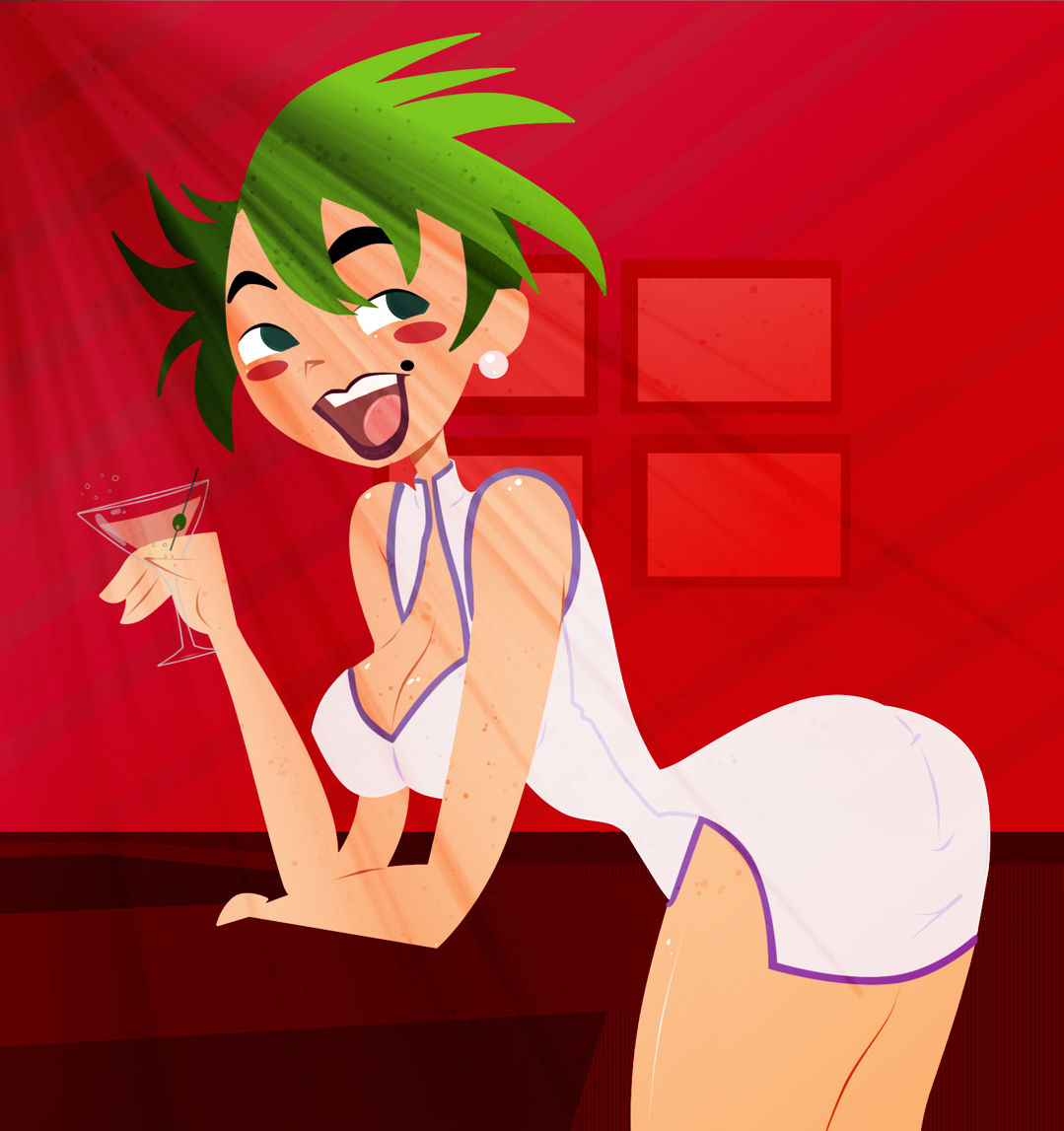 1girls ass bent_over big_ass big_breasts breasts cleavage earrings female female_only green_hair lipstick mole nickelodeon open_mouth short_hair smile teeth the_x's tongue tuesday_x