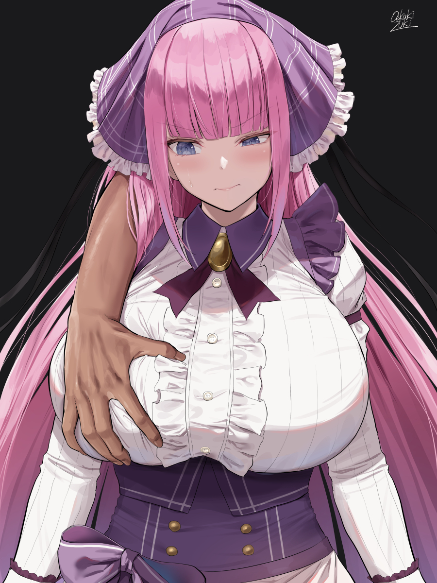 angry, big breasts, breast grab, breasts, female, go-toubun no hanayome, hand on breast, huge breasts, nakano nino, oekakizuki