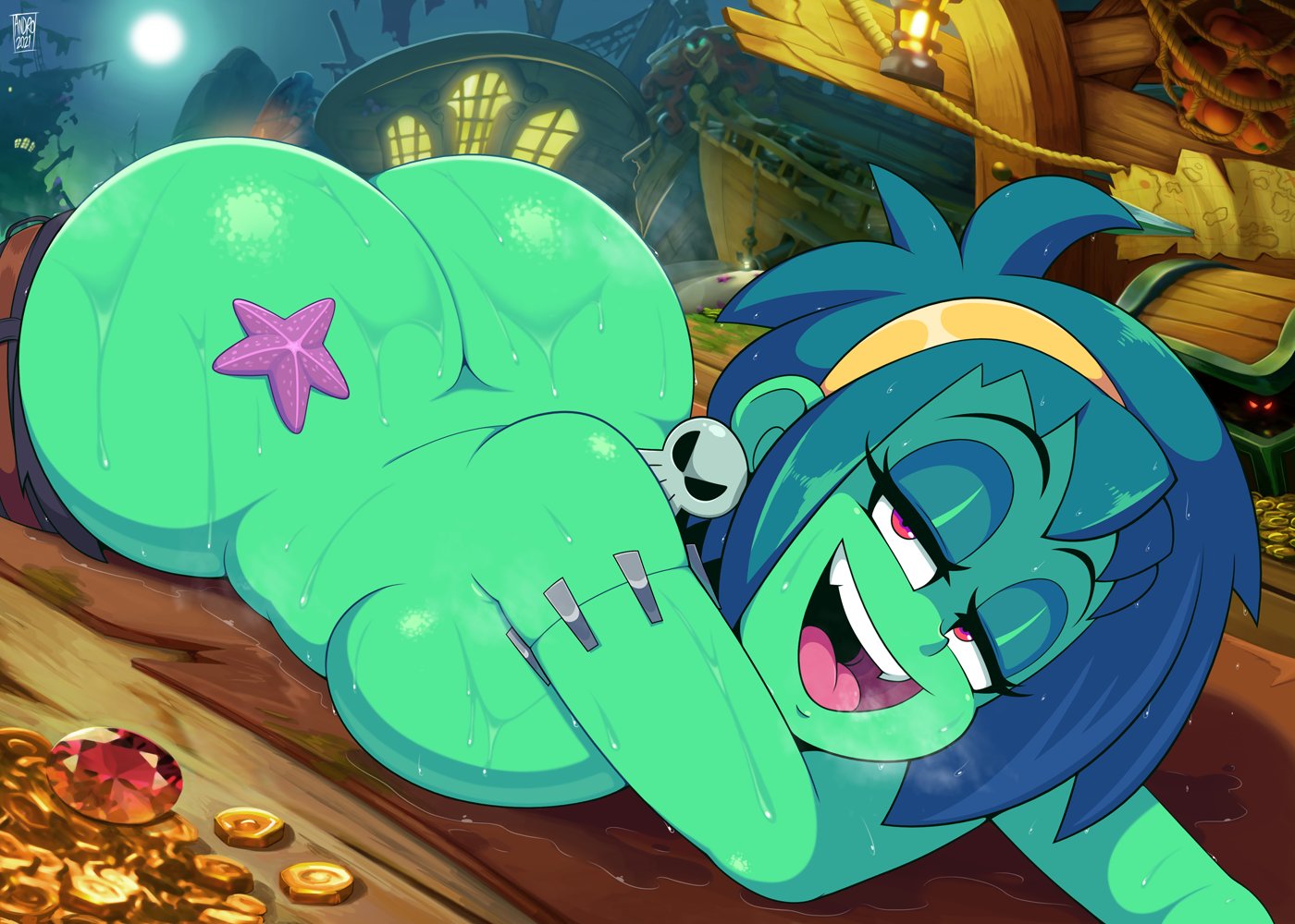 1girls, androjuniarto, ass, ass focus, big ass, big breasts, big butt, breasts, bubble ass, bubble butt, female, green body, looking at viewer, nude, nude female, png version available, rottytops, seductive, seductive smile, shantae, smelly ass, smooth skin, tagme, wayforward