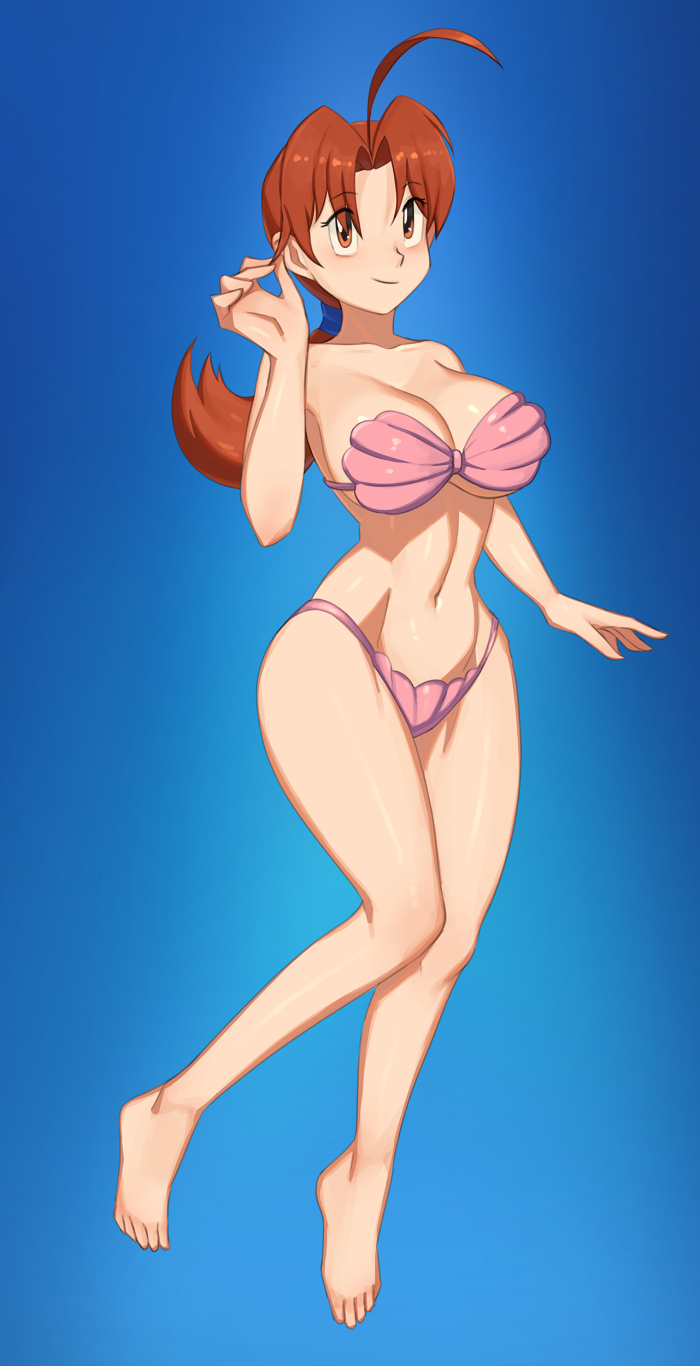 1girls, 2021, alternate version available, barleyshake, big breasts, bikini, breasts, cleavage, commission, delia ketchum (pokemon), female, milf, pokemon, pokemon (anime), seashell bra, solo, solo female, tagme