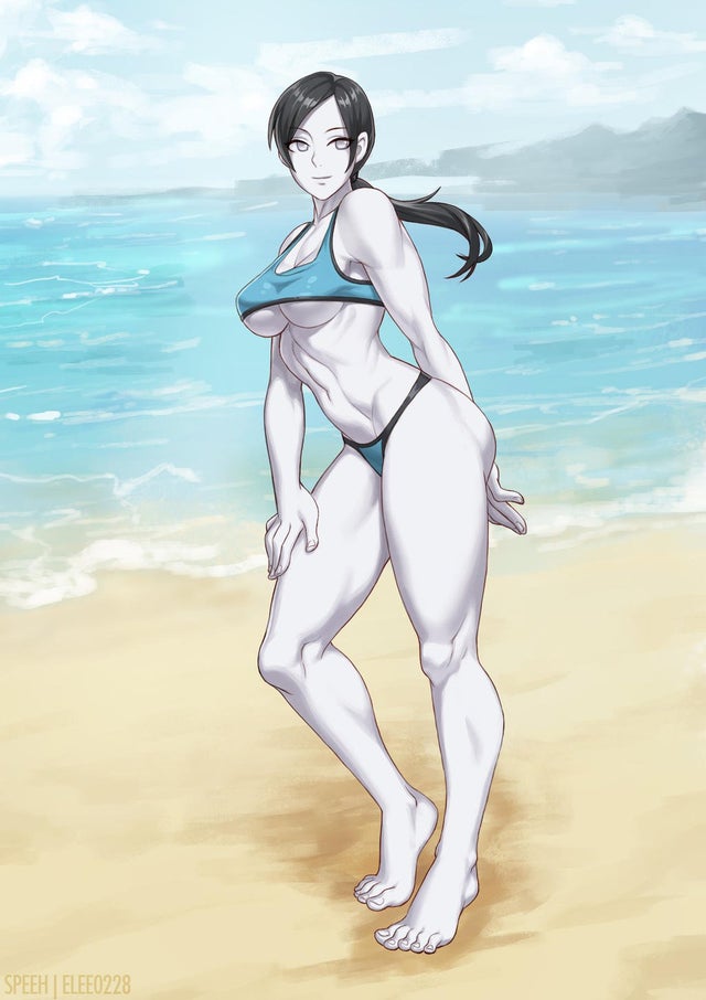 1girls abs ass barefoot beach busty curvy elee0228 feet female female_only fit fit_female nintendo pale-skinned_female pale_skin skimpy_clothes solo thick_thighs toned toned_female wii_fit wii_fit_trainer