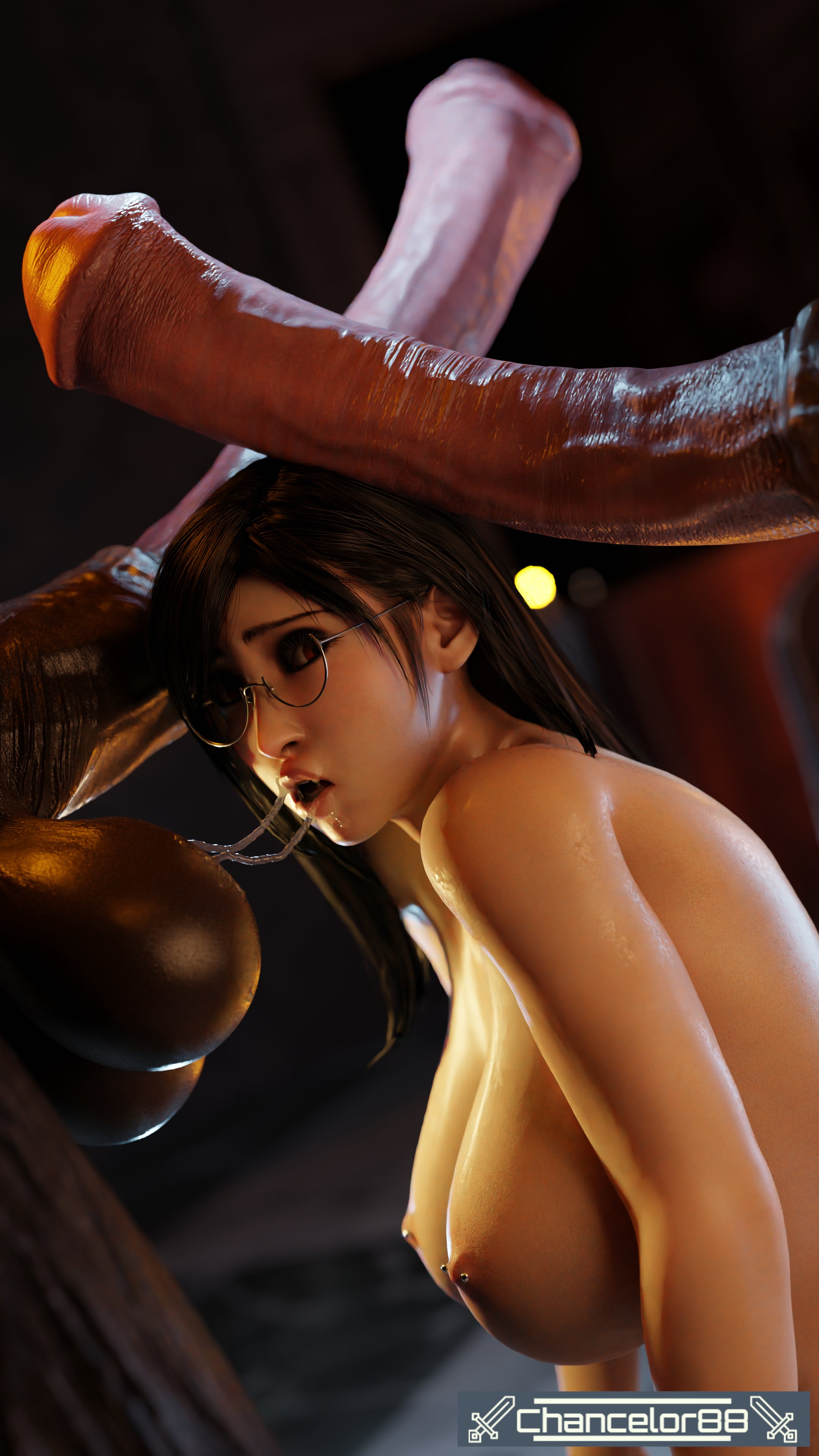 1girls, 2boys, 3d, areolae, balls, bestiality, big balls, big breasts, big penis, black hair, breasts, chancelor88, erect penis, erection, faceless male, female, female focus, final fantasy, final fantasy vii, final fantasy vii remake, glasses, horse, horsecock, huge cock, large breasts, long hair, male, nipple piercing, nipples, penis, piercing, red eyes, saliva, saliva on balls, saliva string, saliva trail, tagme, tifa lockhart, zoophilia