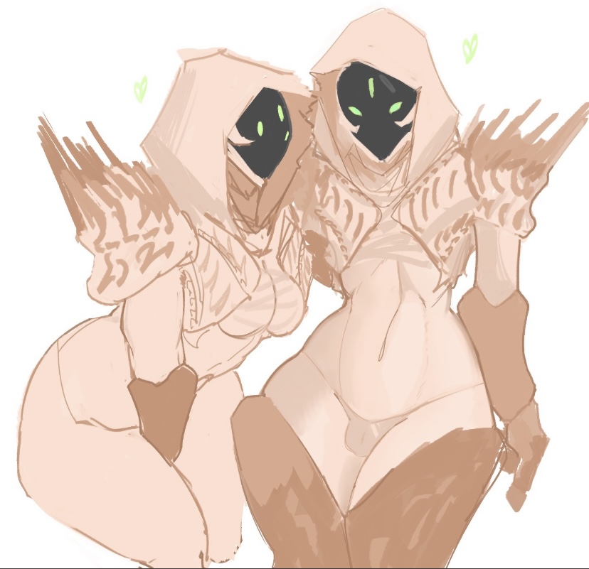 1boy, 1girls, bungie, destiny (game), female, femboy, height difference, hive (destiny), hive guardian, larger female, male, shorter male, sirtenderloinz1, size difference, smaller male, taller female