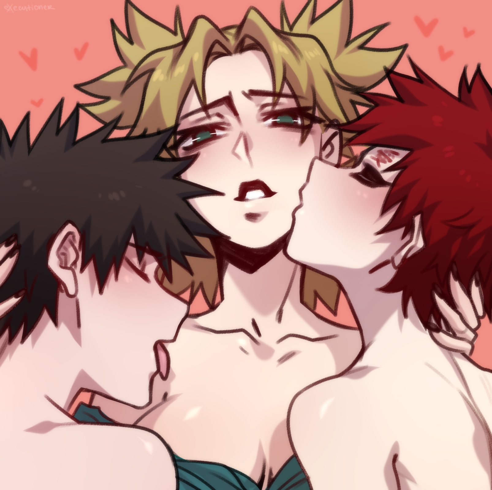 1girls, 2boys, alek reyes, big sister, bisexual, black nail polish, black nails, blonde hair, blush, breasts, brother, brother and sister, cleavage, close-up, closed eyes, clothed female nude male, clothing, dress, eyeliner, female, femboy, gaara, green eyes, half-closed eyes, hand on head, harem, incest, kankuro, kissing, licking, light skin, light-skinned female, light-skinned male, little brother, looking at viewer, makeup, male, mascara, naked, narrowed eyes, naruto, naruto (series), naruto shippuden, nude, nude male, older sister, open mouth, painted nails, pale skin, pale-skinned female, pale-skinned male, perky breasts, red hair, shounen jump, small breasts, tattoo, teenager, teeth, temari, tied hair, tongue, tongue out, topless, topless male, twink, twintails, yellow hair, younger brother