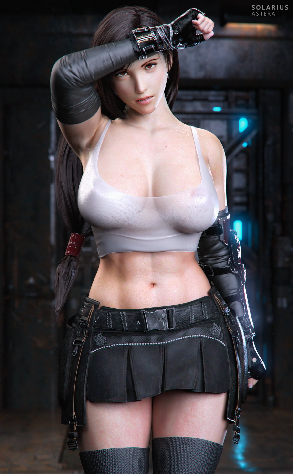 3d, abs, big breasts, black hair, breasts, busty, cleavage, female, female focus, female only, final fantasy, final fantasy vii, final fantasy vii remake, hourglass figure, long hair, red eyes, solarius astera, solo, tagme, tifa lockhart, wide hips