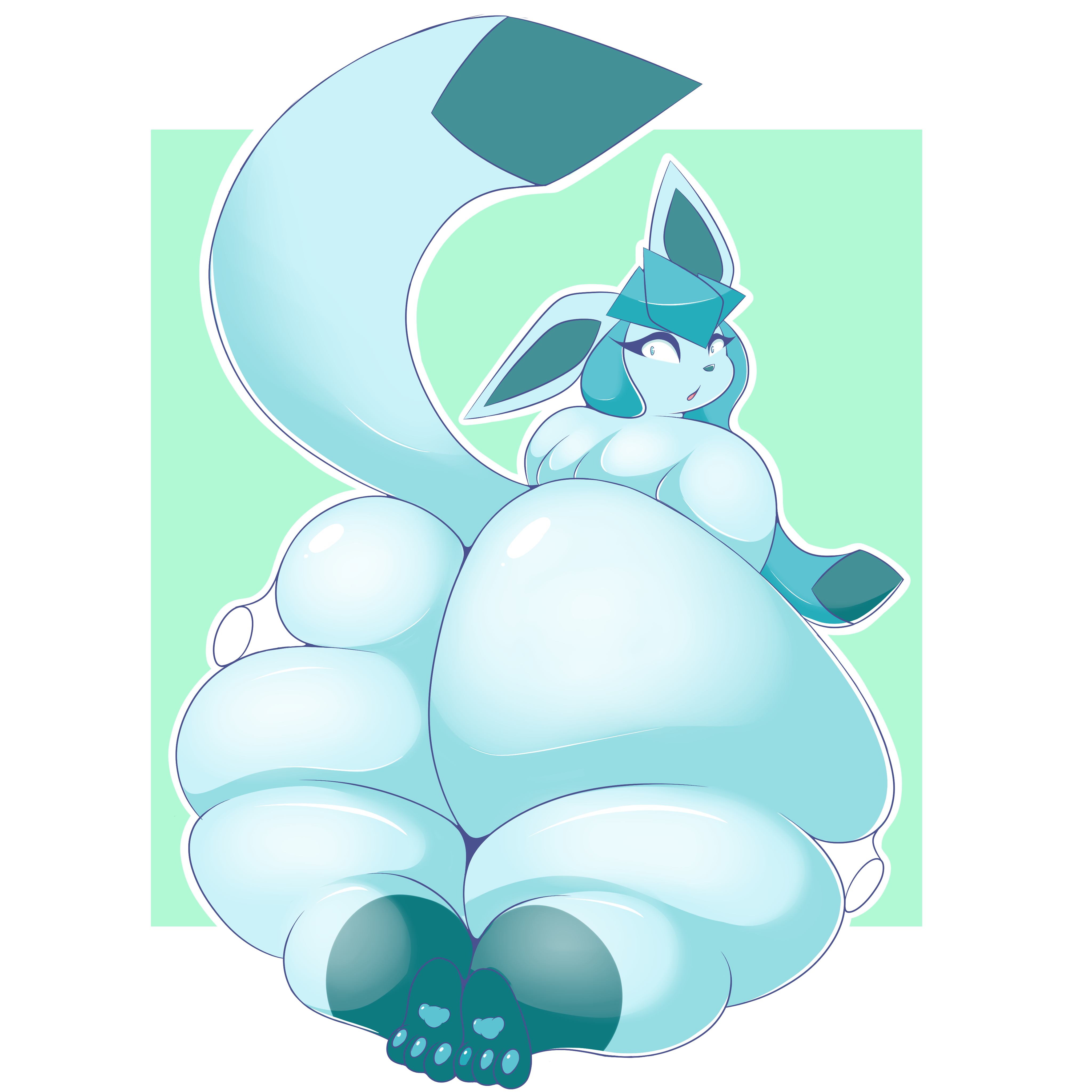 1:1, 1girls, 3 toes, absurd res, anthro, arizonathevixen, ass, ass focus, ass grab, ass squish, bbw, big ass, big butt, blue body, blue fur, breasts, butt grab, butt squish, chubby, chubby female, curvy figure, disembodied hand, eeveelution, eyelashes, fat ass, feet, female, female only, fur, furry, furry female, glaceon, hand on ass, hand on butt, hi res, huge ass, huge butt, huge thighs, hyper, hyper ass, hyper butt, looking at viewer, looking back, nintendo, nude, open mouth, overweight, overweight anthro, overweight female, pokémon (species), pokemon, pokemon (species), simple background, solo, squish, surprised expression, thick ass, thick thighs, toes, video games, voluptuous, wide hips