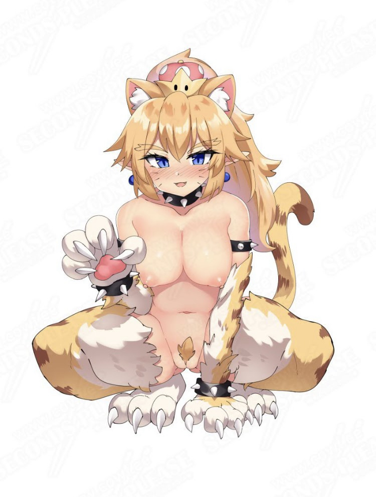 bowsette cat_girl cat_humanoid catgirl cowfee female female_only fur mario_(series) meowser meowsette new_super_mario_bros._u_deluxe nintendo solo super_bell super_crown super_mario_3d_world white_background