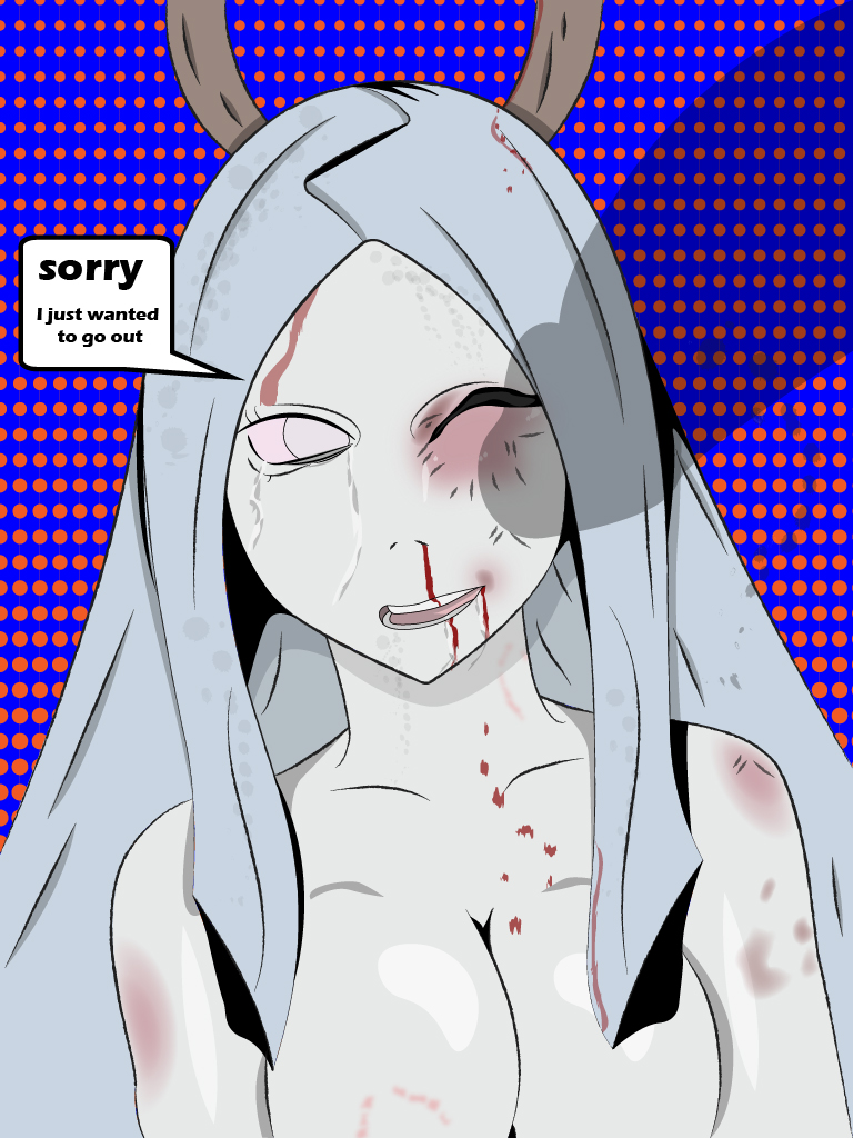 abuse, blood, breasts, female, gore, guro, hair, horn, long hair, mature female, mistreatment, naruto, naruto (series), otsutsuki kaguya, pale skin, rape, speech bubble, tears