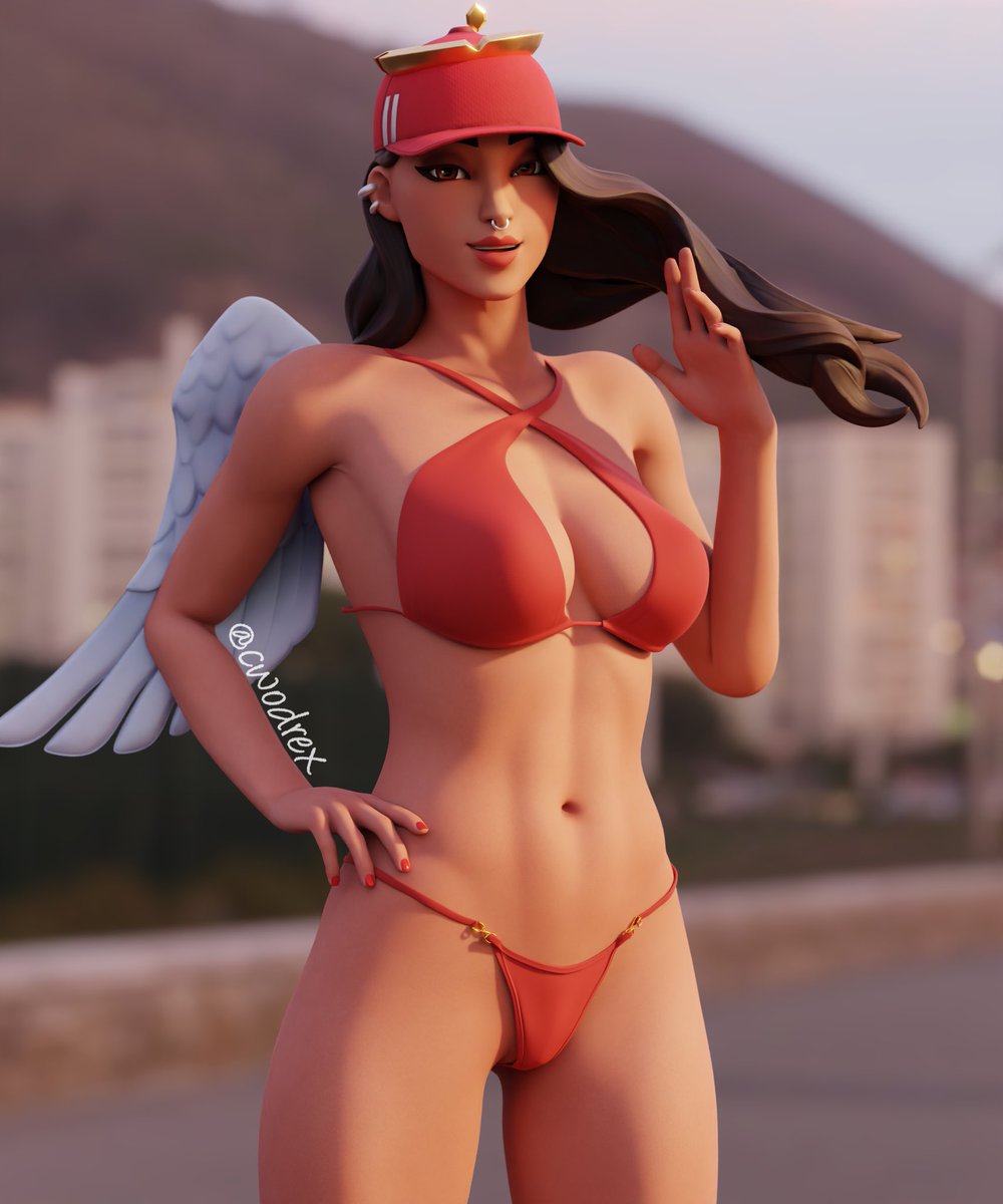 1girls, 3d, bikini, brown eyes, brown hair, earrings, eyebrows, eyelashes, eyeshadow, female, female only, fortnite, fortnite: battle royale, hat, human, lewdrex, light skin, light-skinned female, long hair, nail polish, nose piercing, red, red hat, red nails, ruby (fortnite), solo, solo female, straight, tagme