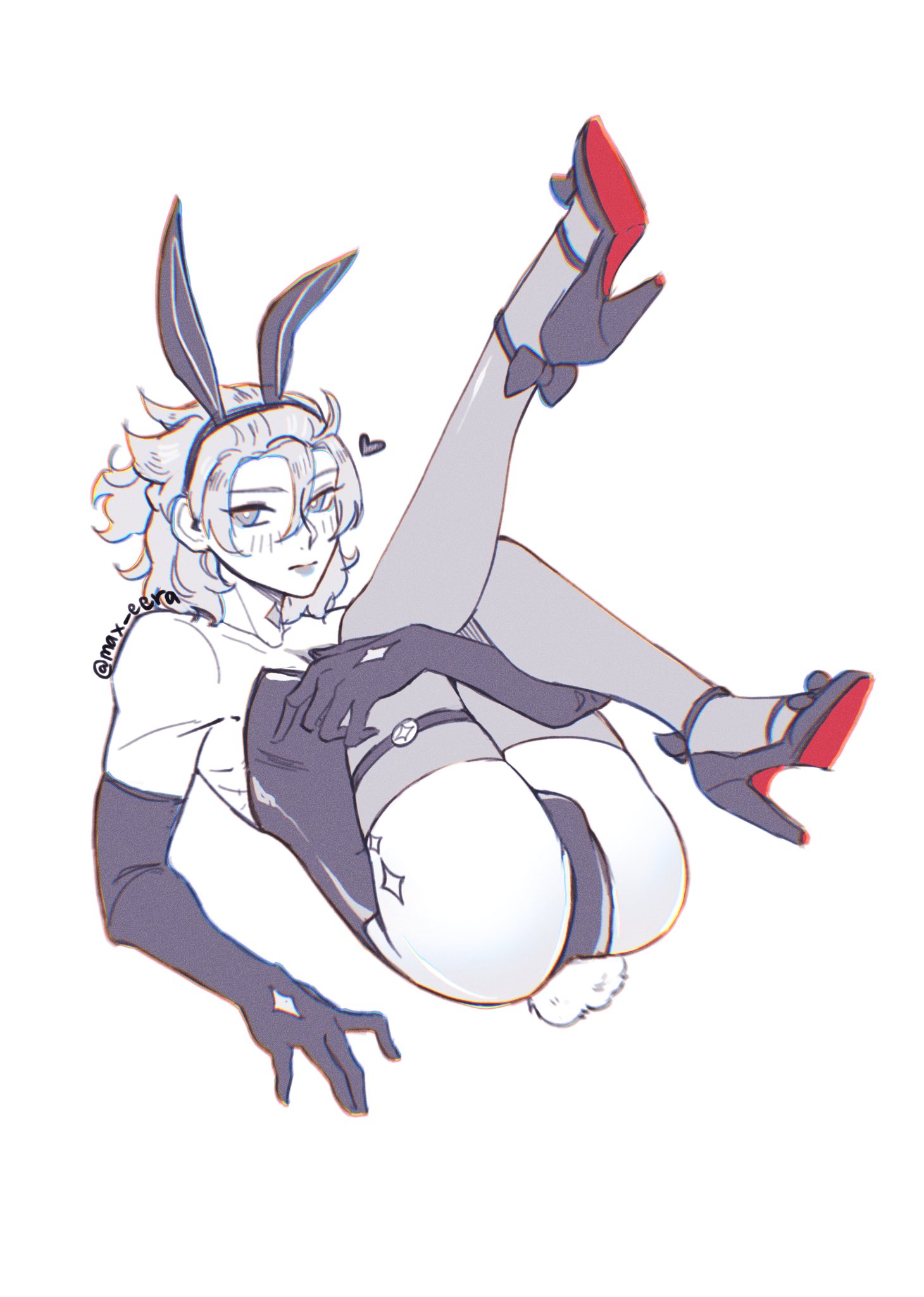 1boy, albedo (genshin impact), ass, bulge, bunny boy, bunny ears, bunny tail, bunnysuit, genshin impact, leotard, male, male only, max eera, penis, penis bulge, stockings, thick ass, thick thighs, thighhighs, thighs