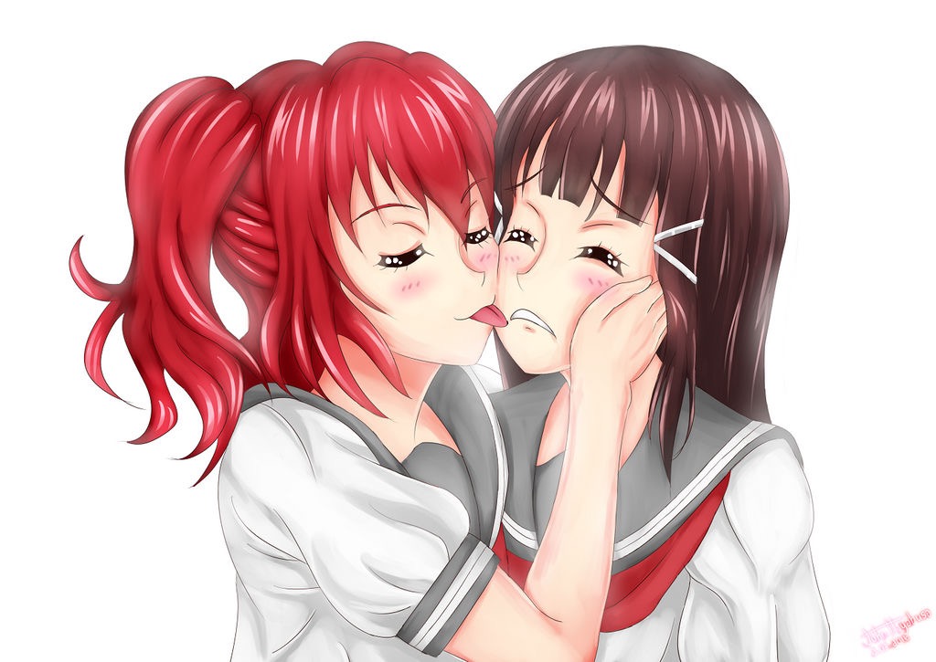 beauty_mark black_hair incest john_hayabusa kurosawa_dia kurosawa_ruby licking licking_face love_live! love_live!_sunshine!! mole mole_under_mouth red_hair siblings sisters yuri