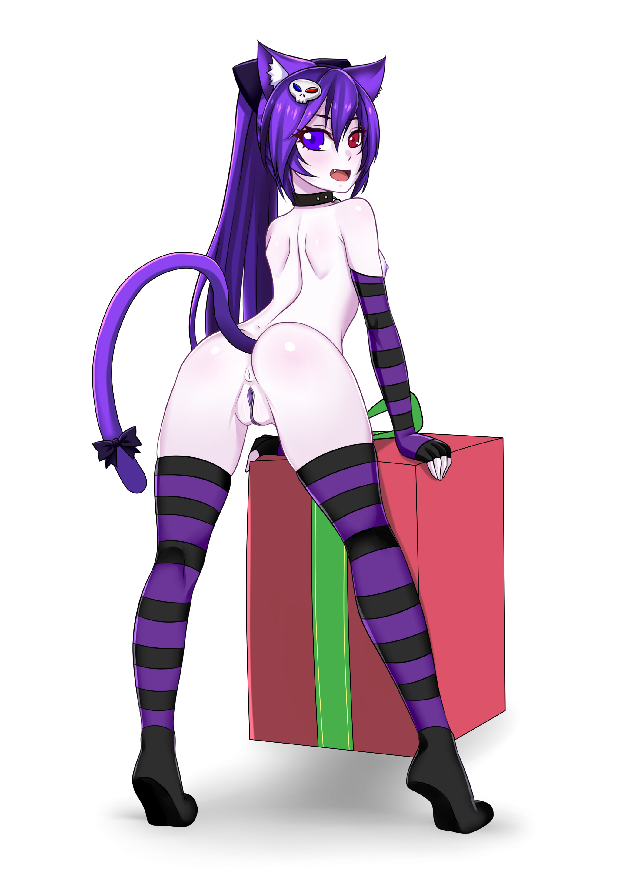 1girls, anus, areolae, breasts, cat ears, cat tail, female, heterochromia, horny female, looking at viewer, looking back, nekomimi, nipples, present, presenting anus, presenting pussy, purple eyes, purple hair, purple nipples, purple pussy, pussy, red eyes, small breasts, solo, tagme, totless (vtuber), tsuki kimura, virtual youtuber, vrchat, vrchat avatar, vtuber