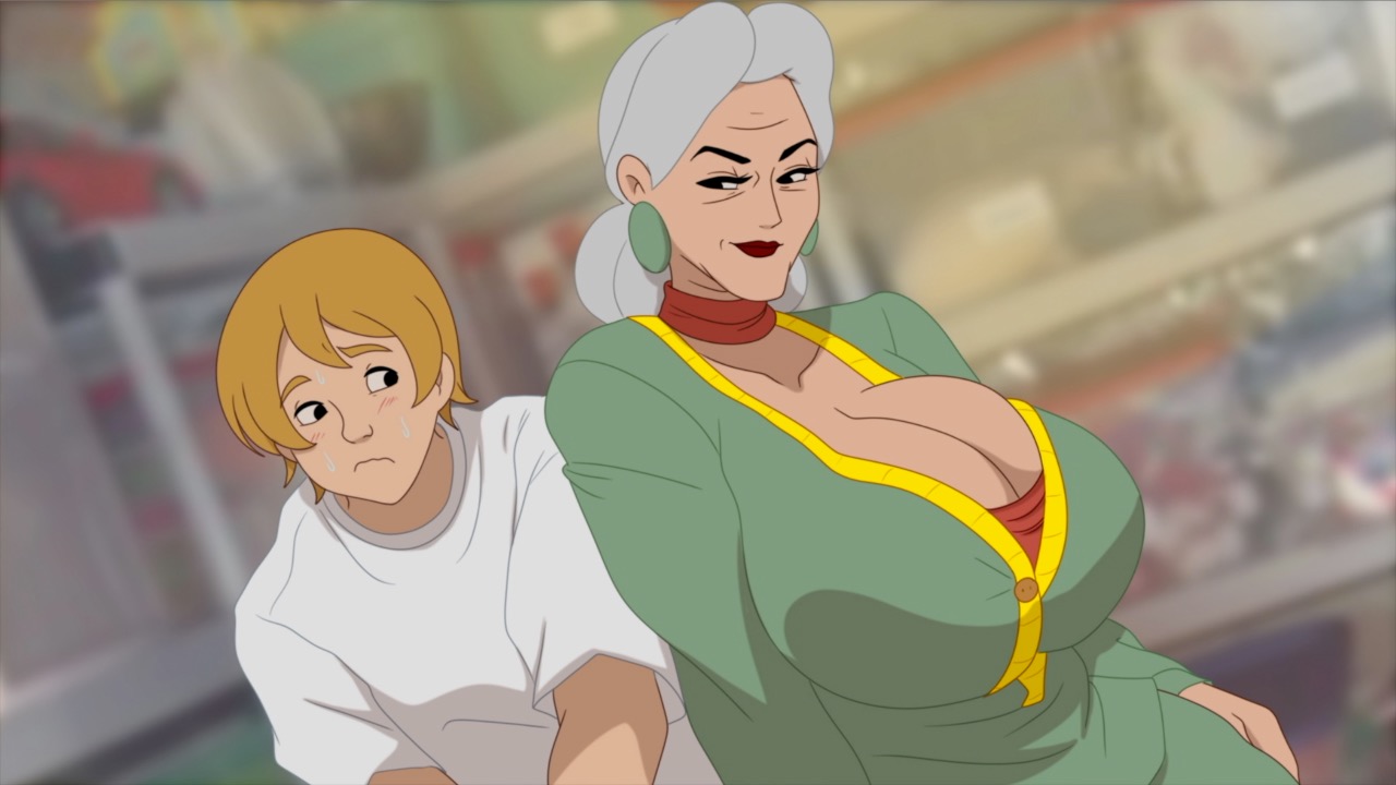 1girls, age difference, breasts, cleavage, clothed, discreenvision, earrings, female, fred (discreenvision), fully clothed, gilf, grandma diana (discreenvision), grandmother, grey hair, huge breasts, inusen, large breasts, lipstick, long hair, male, mature female, nipple bulge, nipples visible through clothing, older female, older female and younger male, original, original character, seductive, seductive eyes, seductive look, seductive smile, the secret of the house, voluptuous