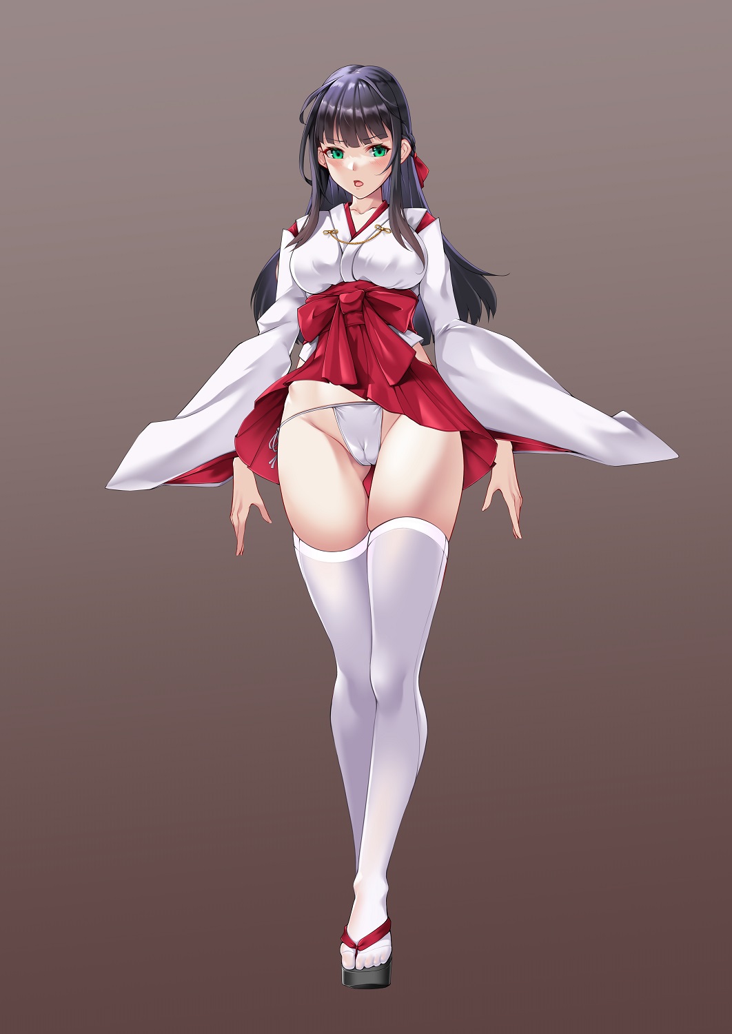before transformation, breasts, cameltoe, female, fully clothed, hakama, hakama skirt, large breasts, matrix16, miko, original, panties, pre-transformation, pussy, transformation, wide hips