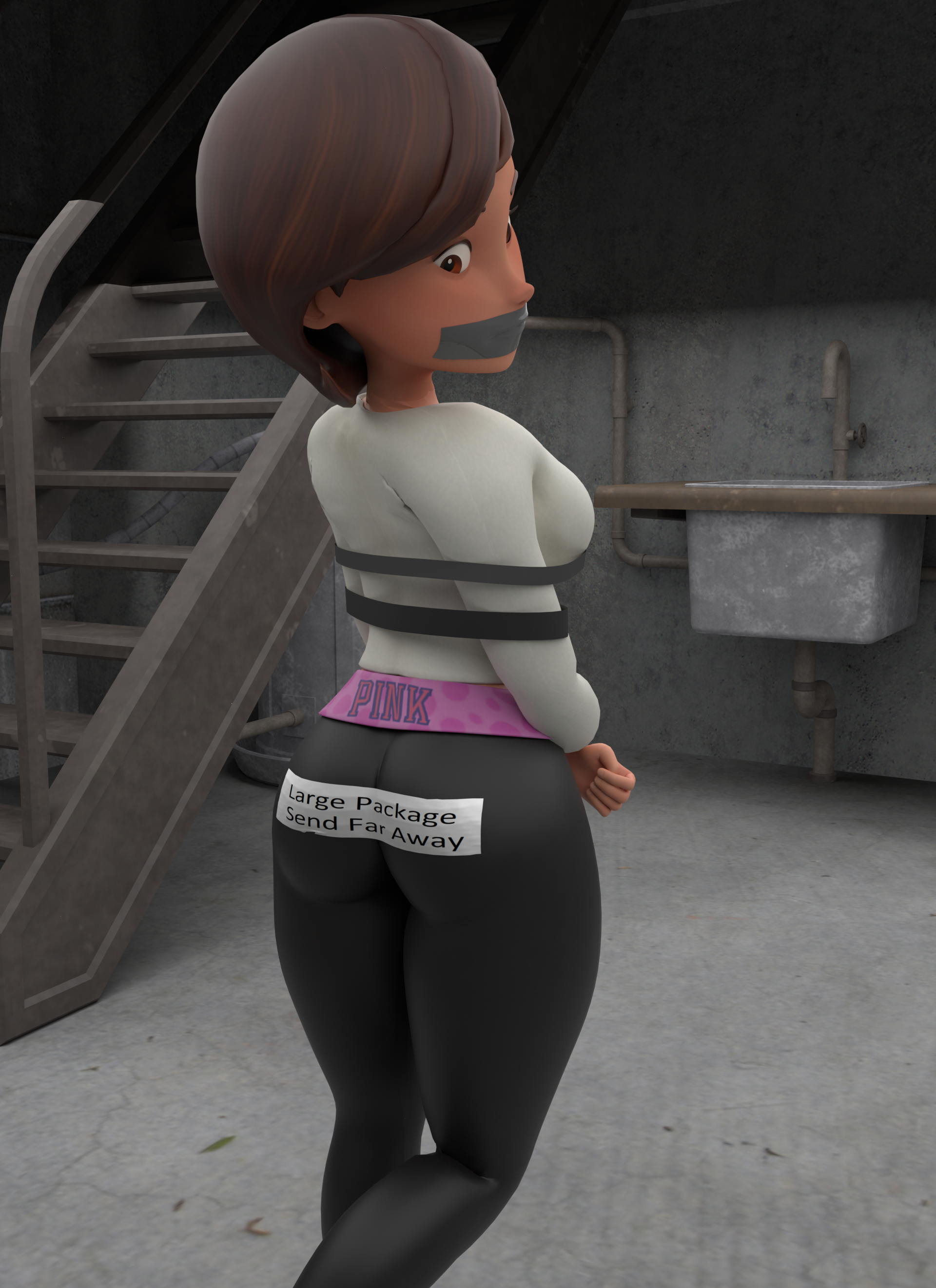 1girls, 3d, 3d (artwork), ass, bondage, bound arms, breasts, damsel in distress, disney, female, female only, gag, gagged, helen parr, milf, pixar, round ass, smooth skin, solo, sweater, tape gag, taped mouth, the incredibles, thick ass, thick thighs, yoga pants
